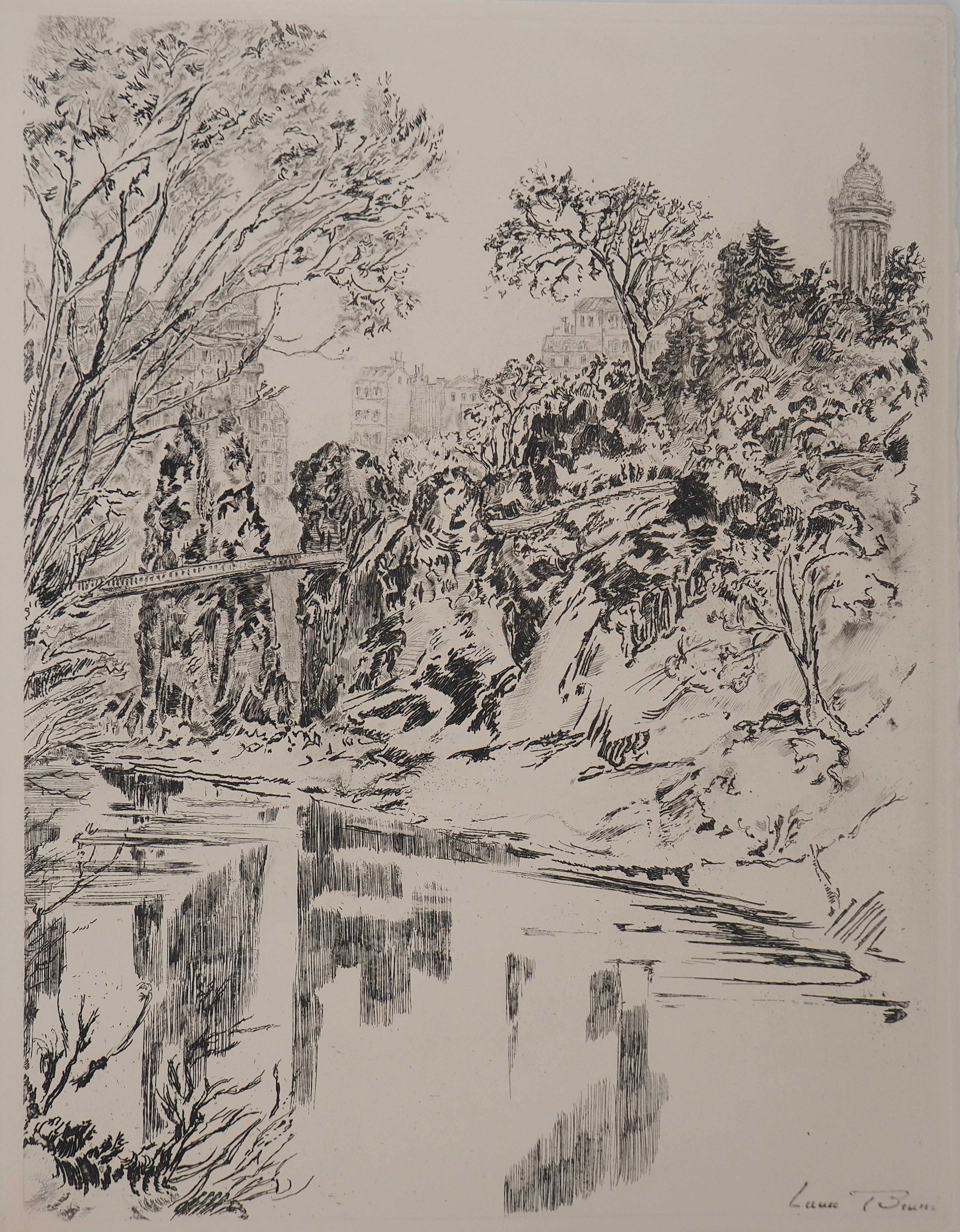 Laure BRUNI : Parc de Belleville, Gravure originale signée