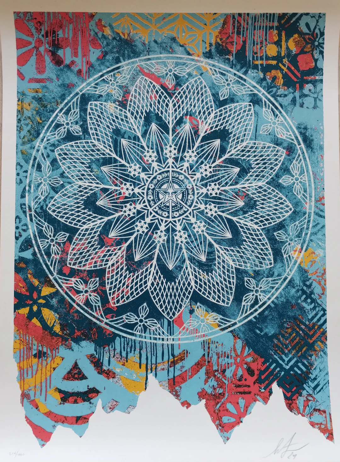 Shepard FAIREY (Obey) - Collage Peace Mandala (Blue) 2024 - Sérigraphie