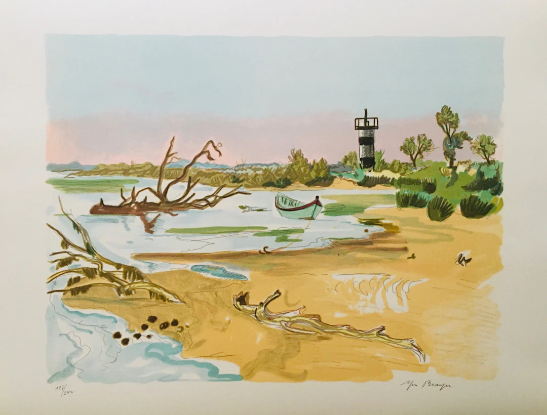 Yves BRAYER - Barque au petit Rhône, 1973 - Lithographie signée au crayon