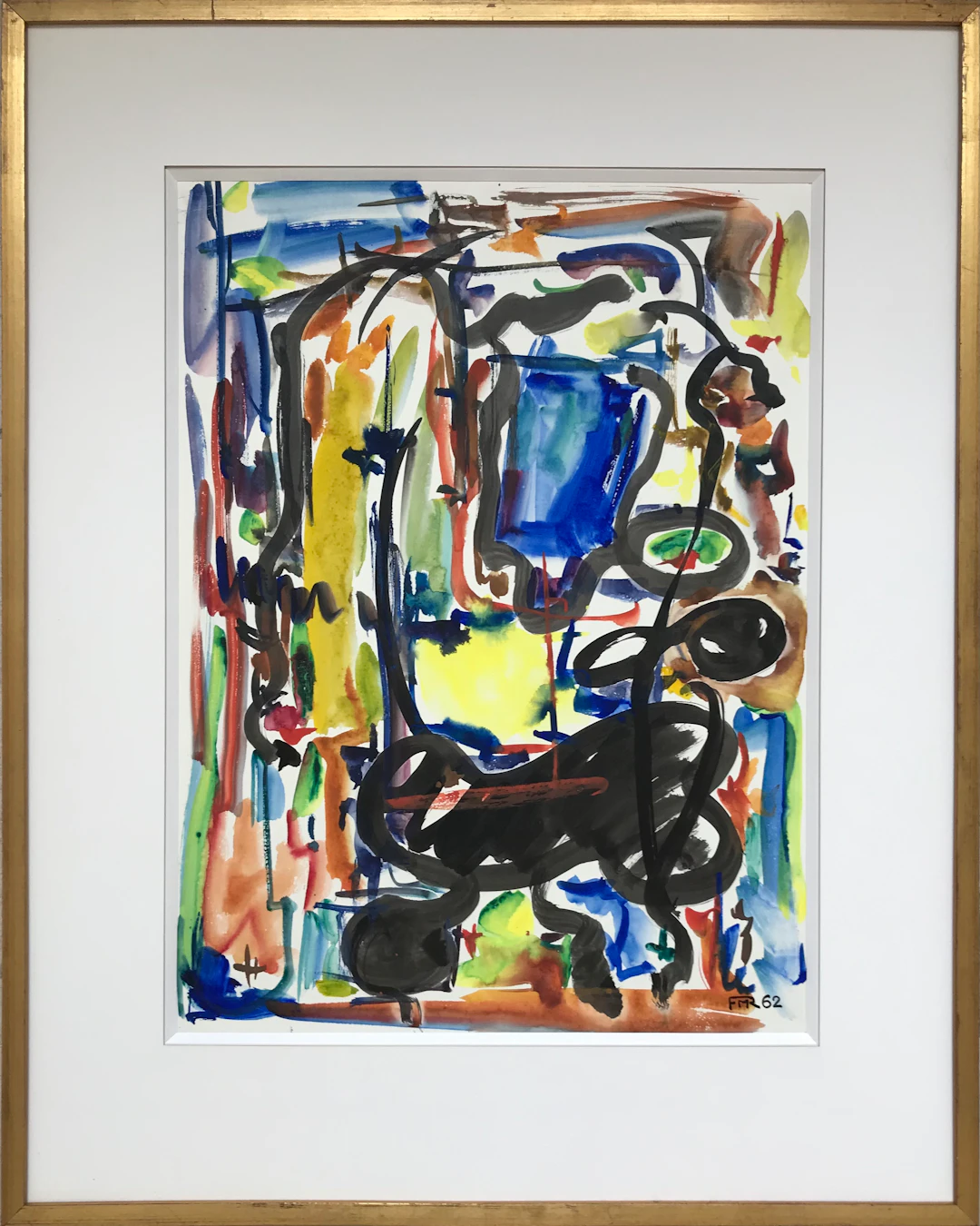 René MARIE - Composition,1962 - Aquarelle et encre signée