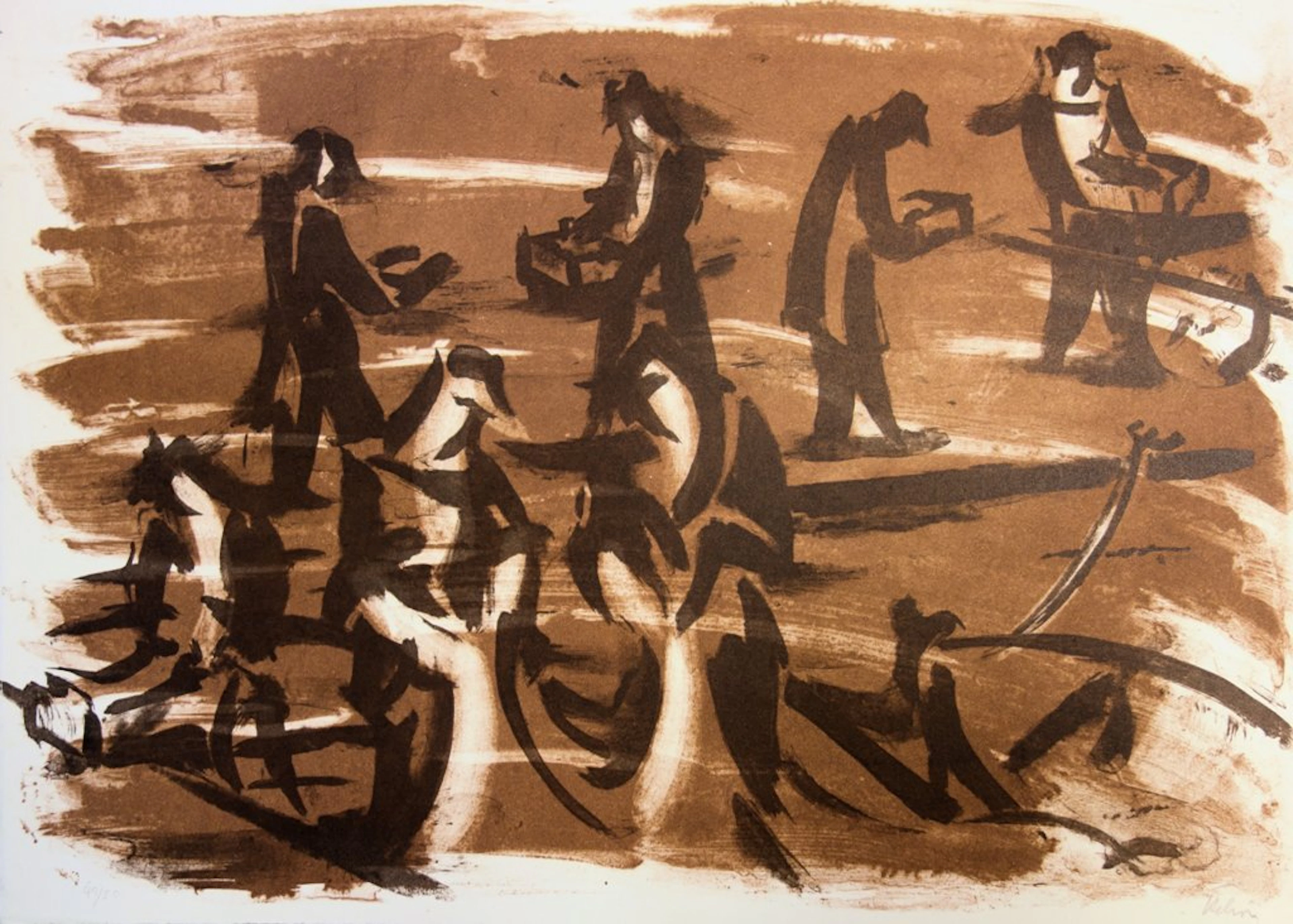 Jean HELION : La foule sur le Port - Lithographie originale signée au crayon