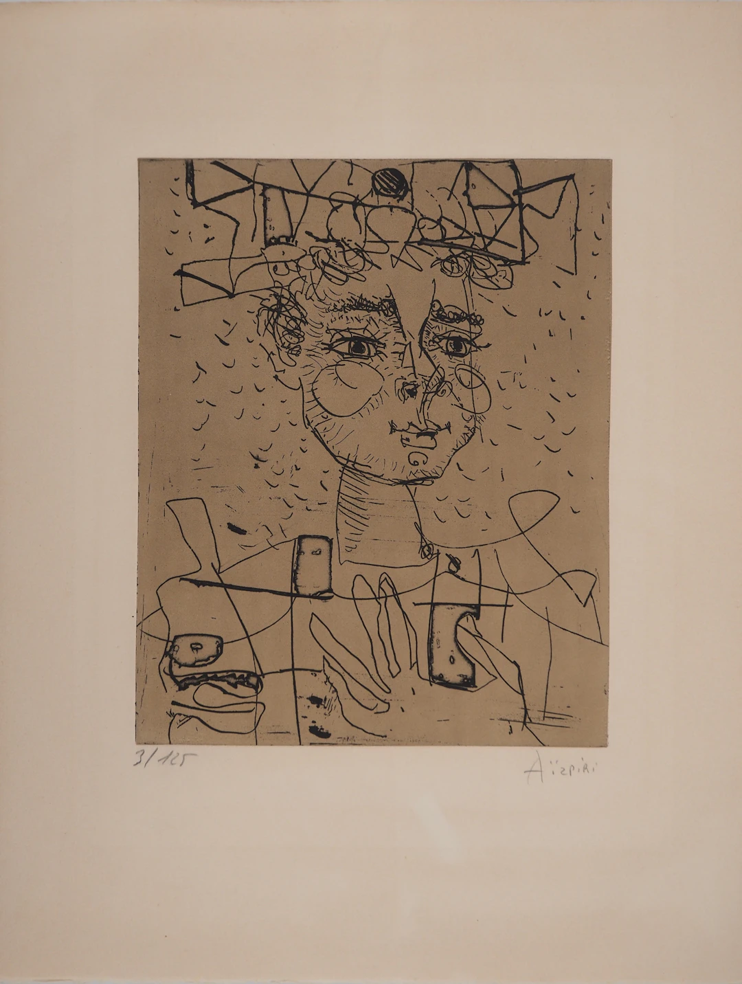 Paul AIZPIRI : Arlequin, Gravure originale signée