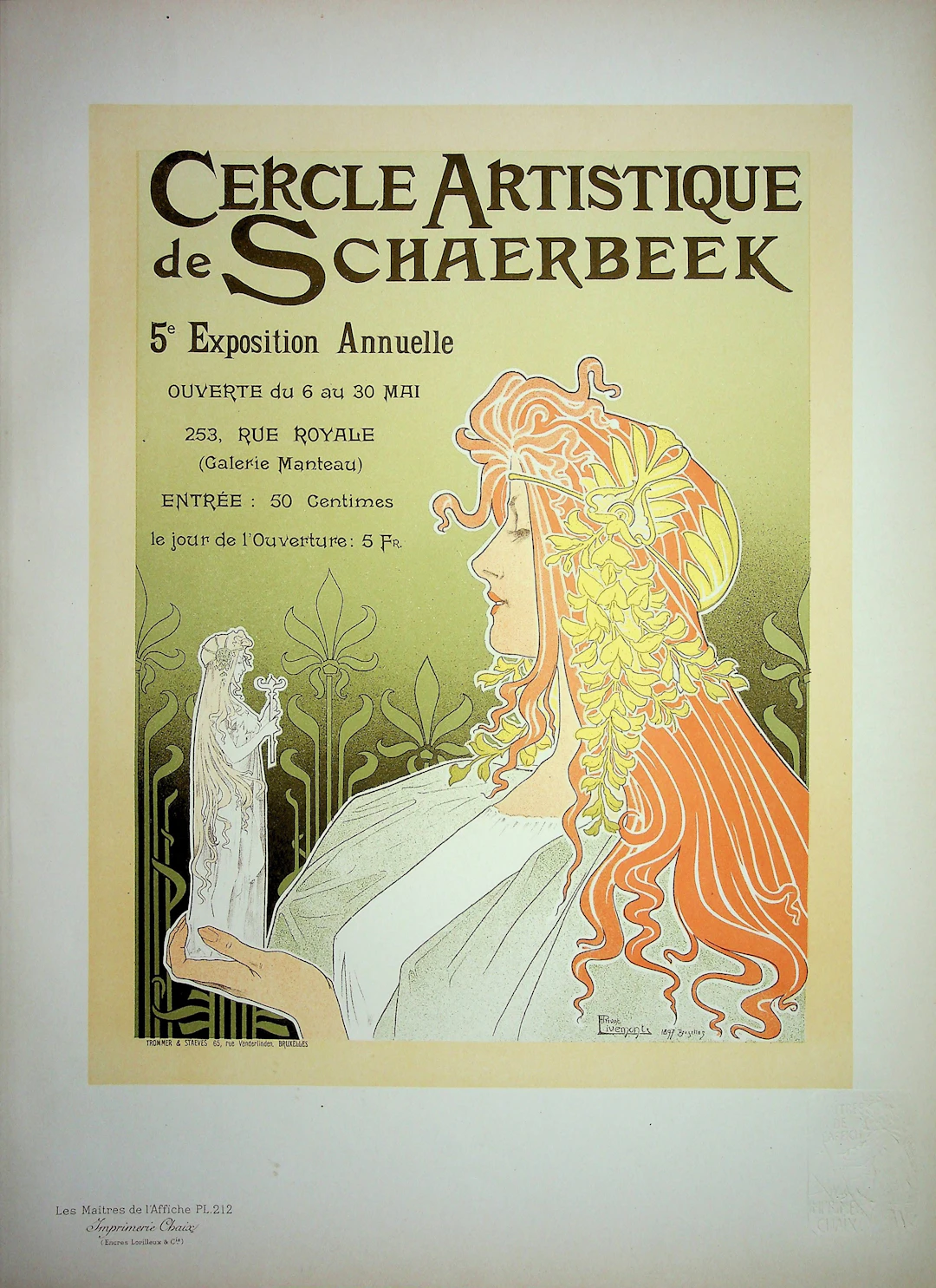 Henri PRIVAT-LIVEMONT : Art Nouveau : Muse, 1897 - Lithographie originale