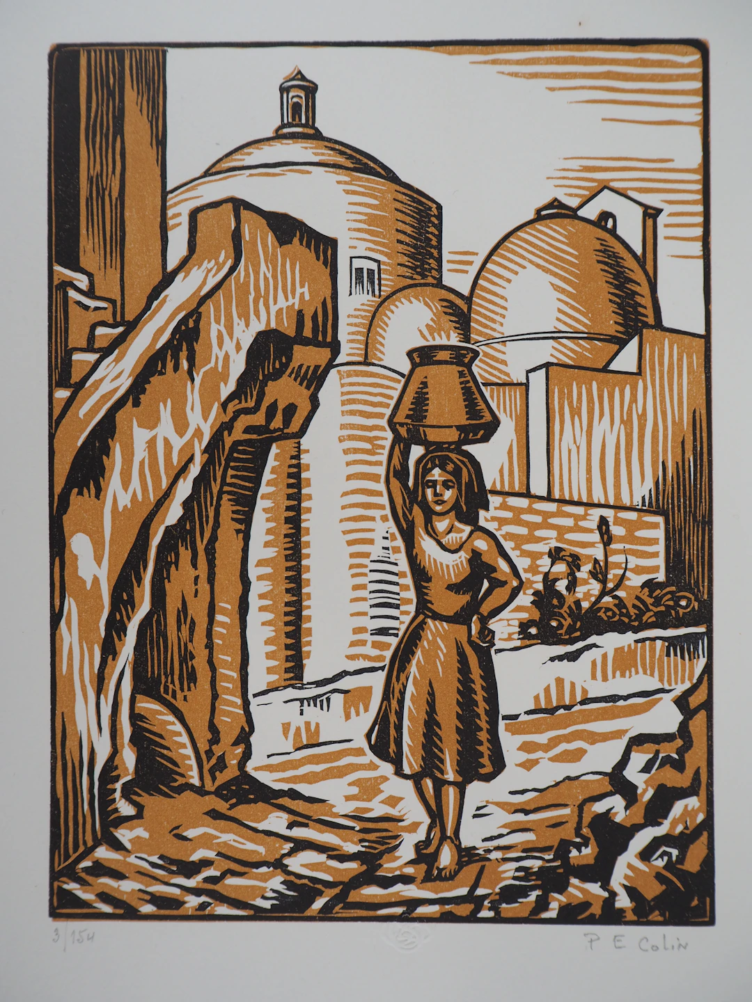 Paul-Émile COLIN : Italie, Aux ruelles de Procida - Bois gravé original
