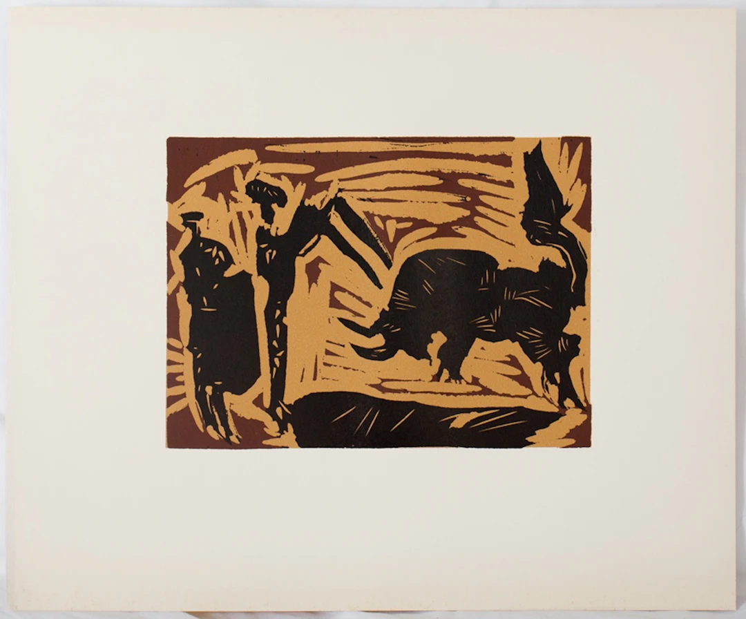 Pablo PICASSO : Corrida, la charge du Taureau - Linogravure (1962)