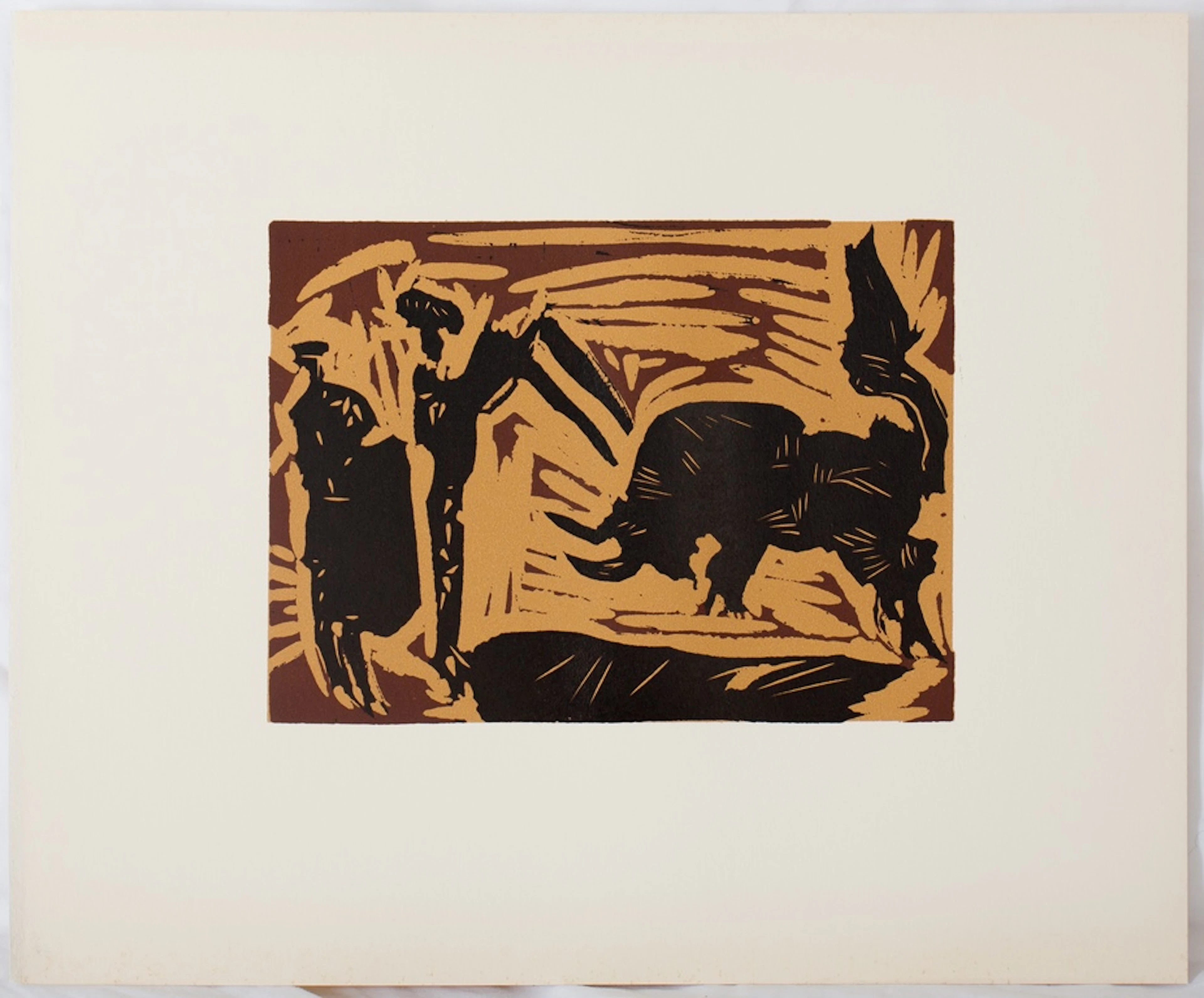 Pablo PICASSO : Corrida, la charge du Taureau - Linogravure (1962)