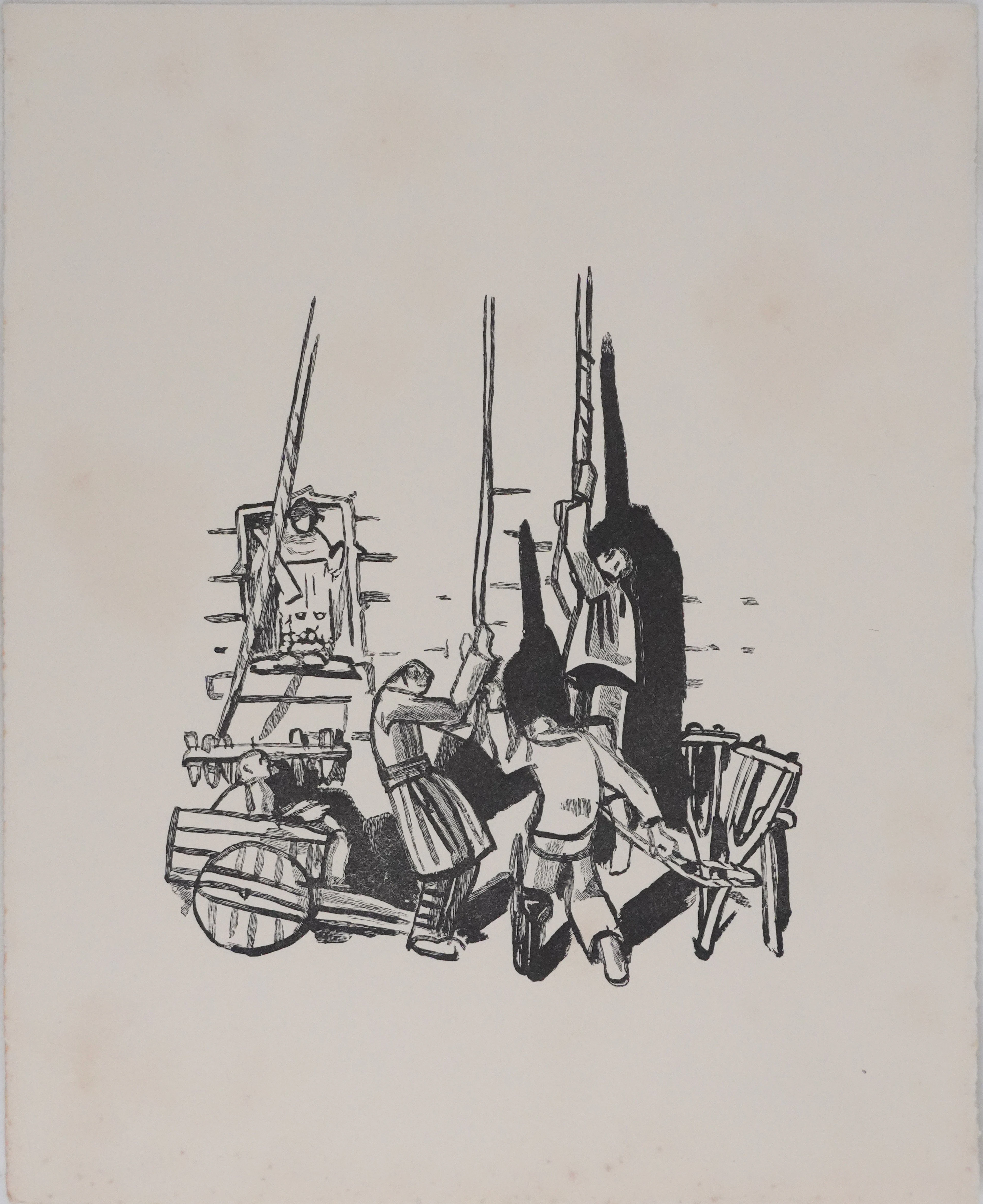 Mathurin MEHEUT : Bretagne, Les artisans (Noir), Gravure originale signée