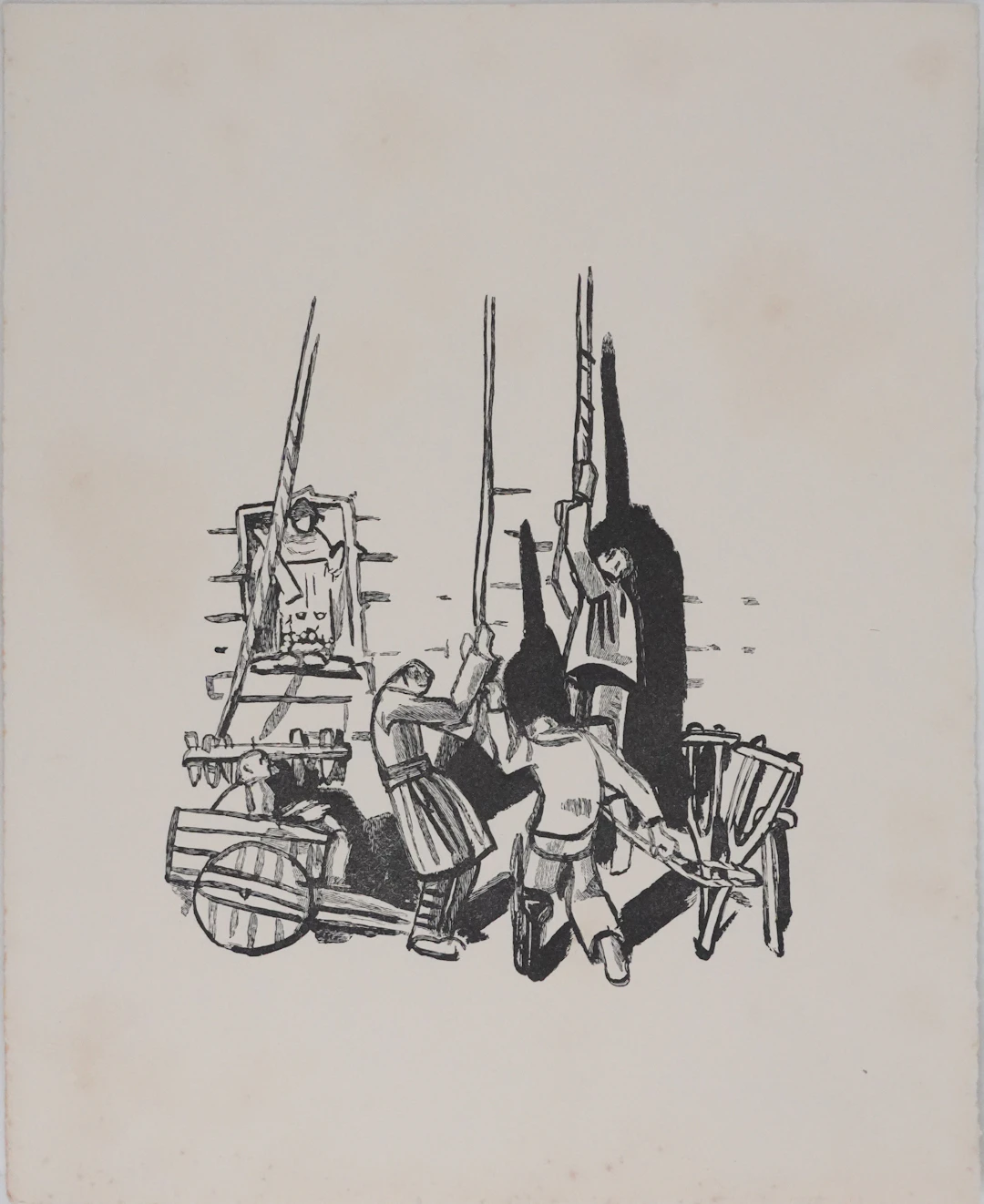 Mathurin MEHEUT : Bretagne, Les artisans (Noir), Gravure originale signée