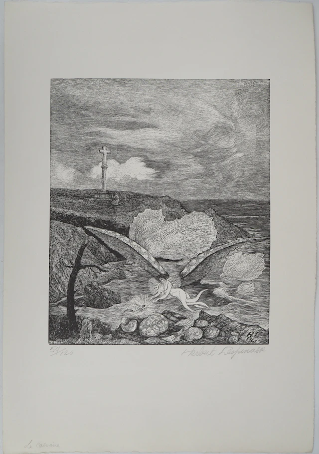 Herbert LESPINASSE, Le calvaire, 1969 - Gravure sur bois Signée