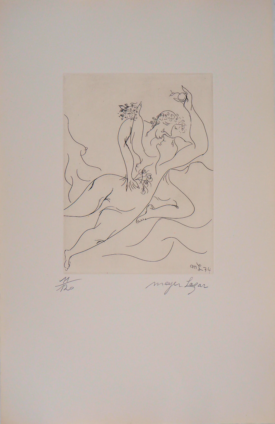 Meyer LAZAR : Amants emportés par les flots de la passion, Gravure