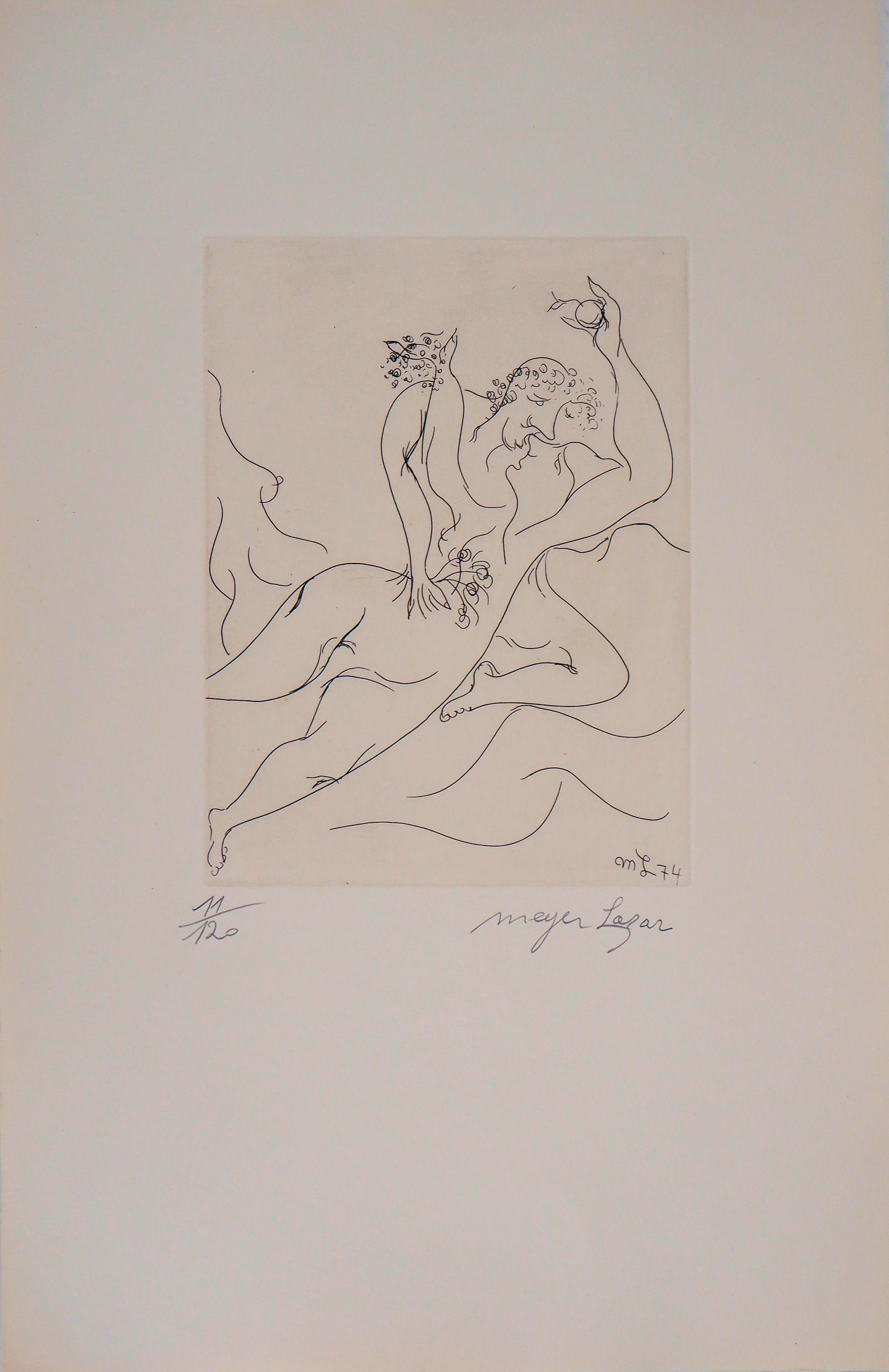 Meyer LAZAR : Amants emportés par les flots de la passion, Gravure