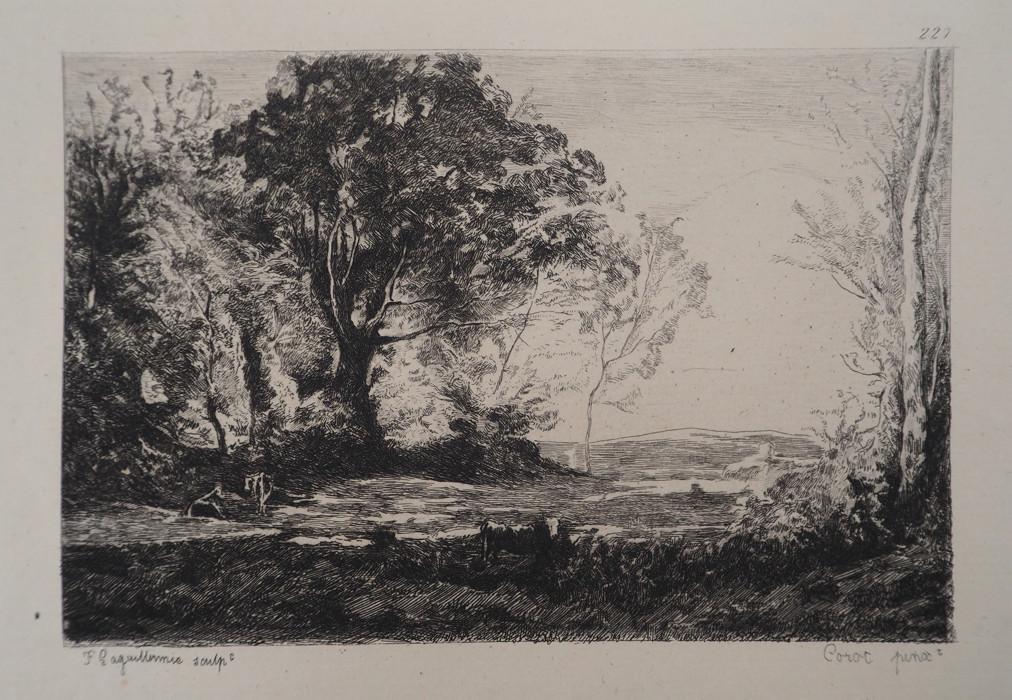 JB Camille COROT (d’après), Paysage : Pâturage - Gravure, Signée #Durand