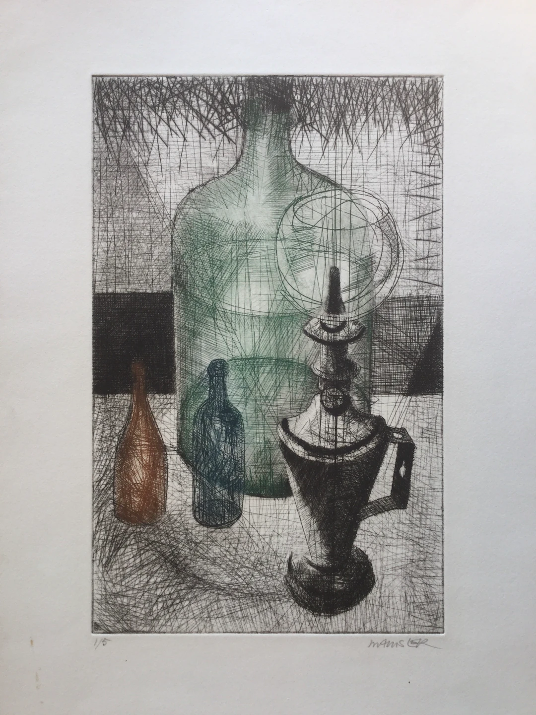 Marcelle AMSLER - Nature morte ,1962 - Pointe sèche aquatinte signée