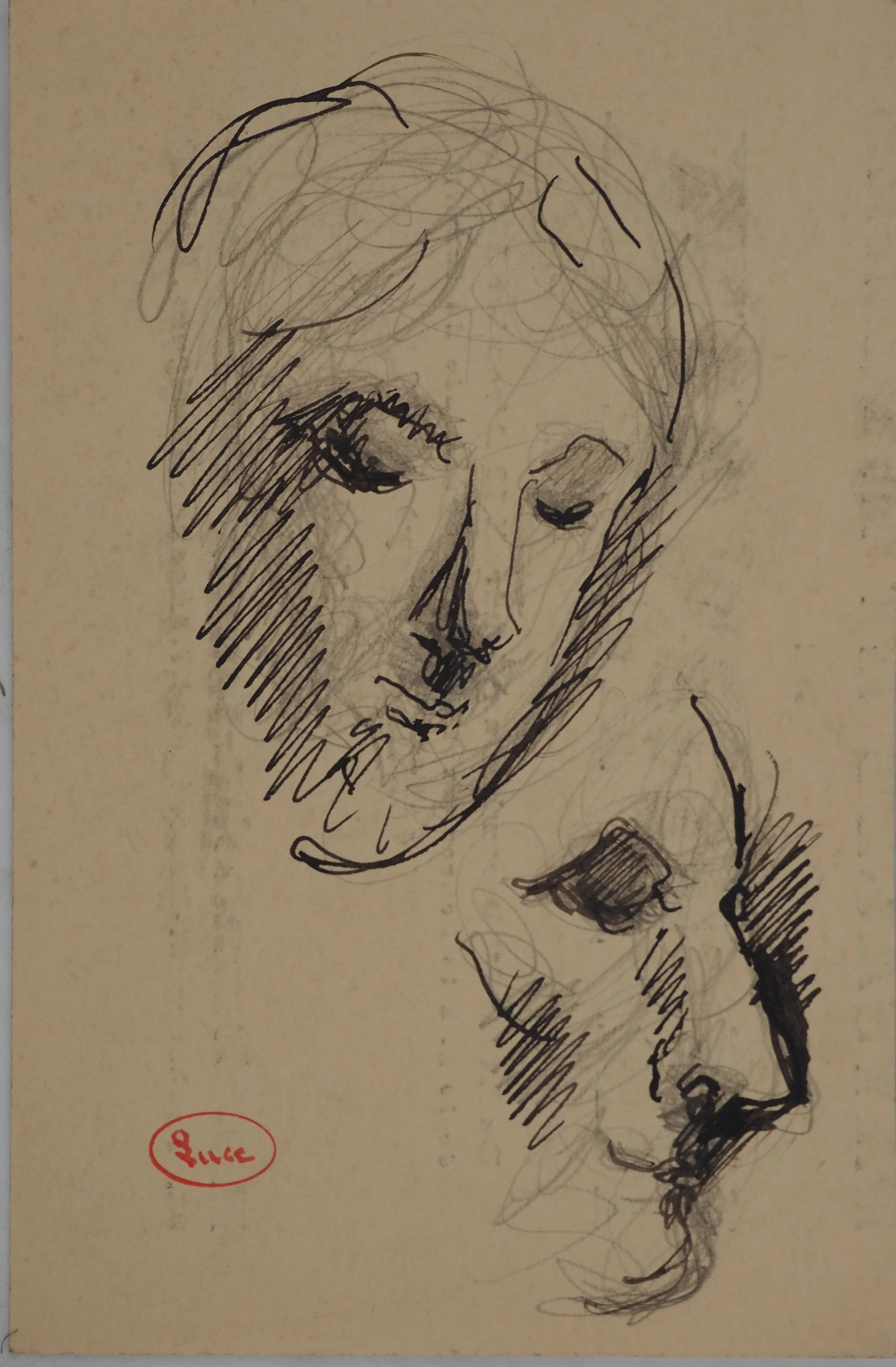 Maximilien LUCE : Etude pour visage féminin, Dessin original signé