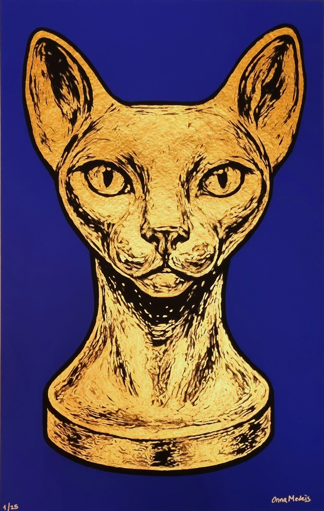 Onna Medeis, Sphynx (Bleu K), sérigraphie dorée, 2020