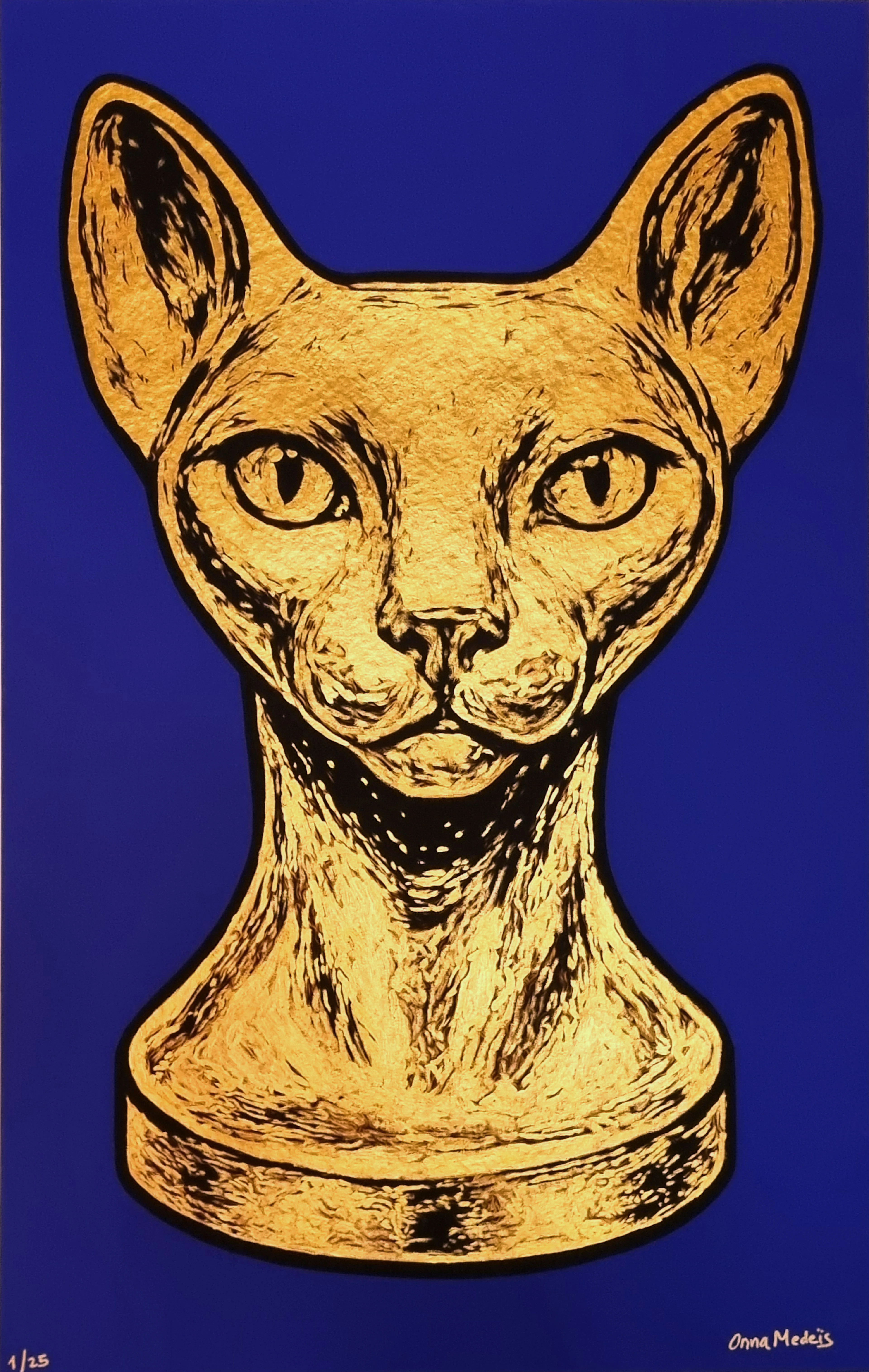 Onna Medeis, Sphynx (Bleu K), sérigraphie dorée, 2020