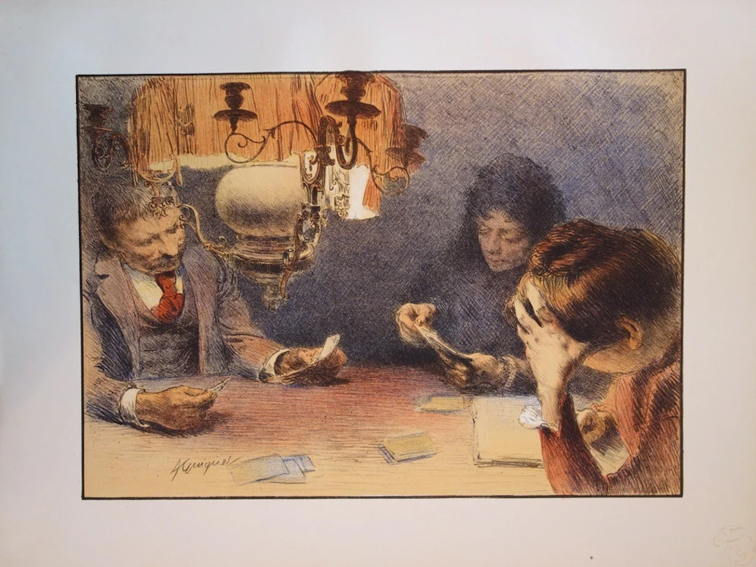 François Guiguet - La Lampe, Lithographie originale signée (1897)