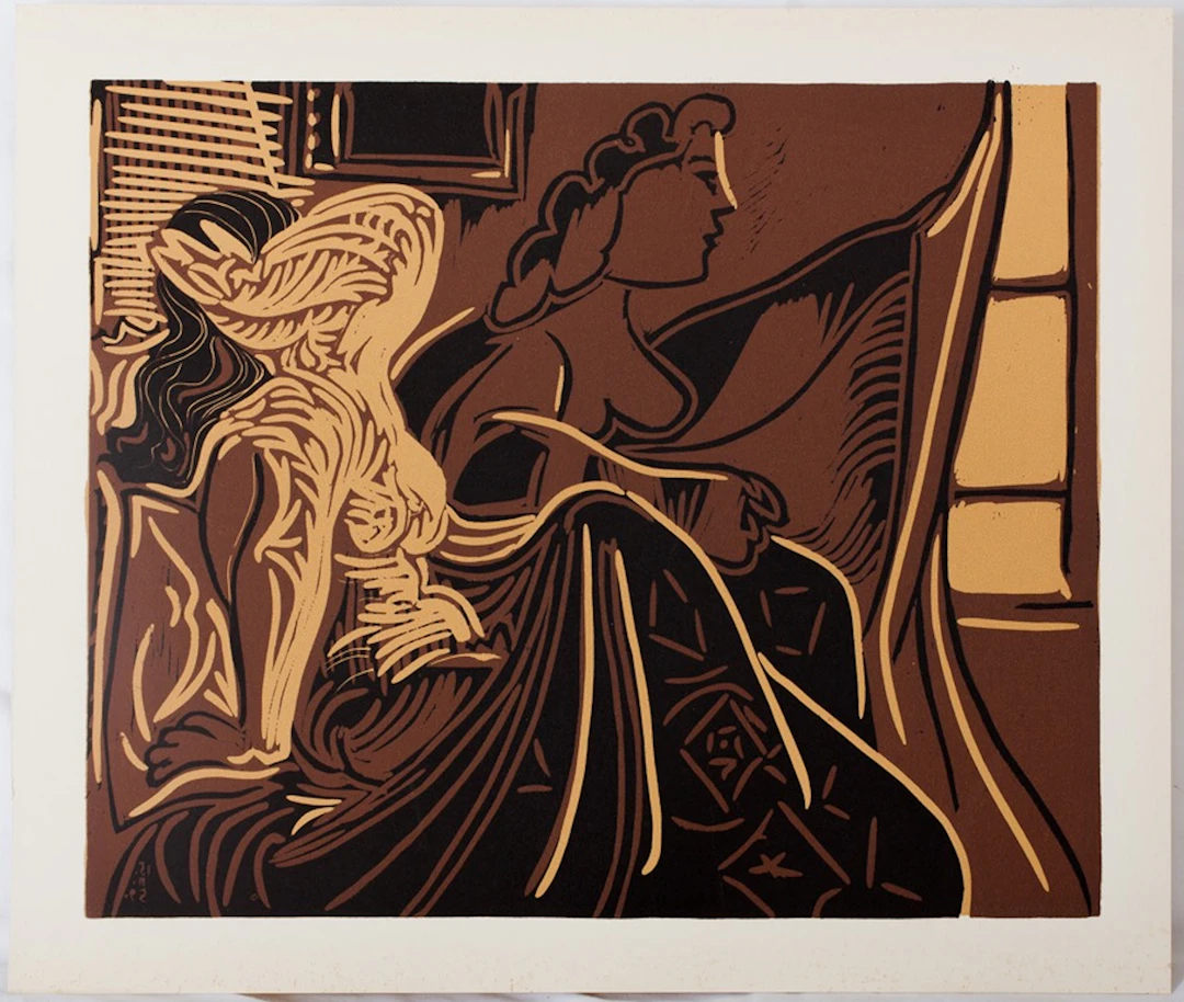 Pablo PICASSO : Deux femmes à la fenêtre - Linogravure (1962)