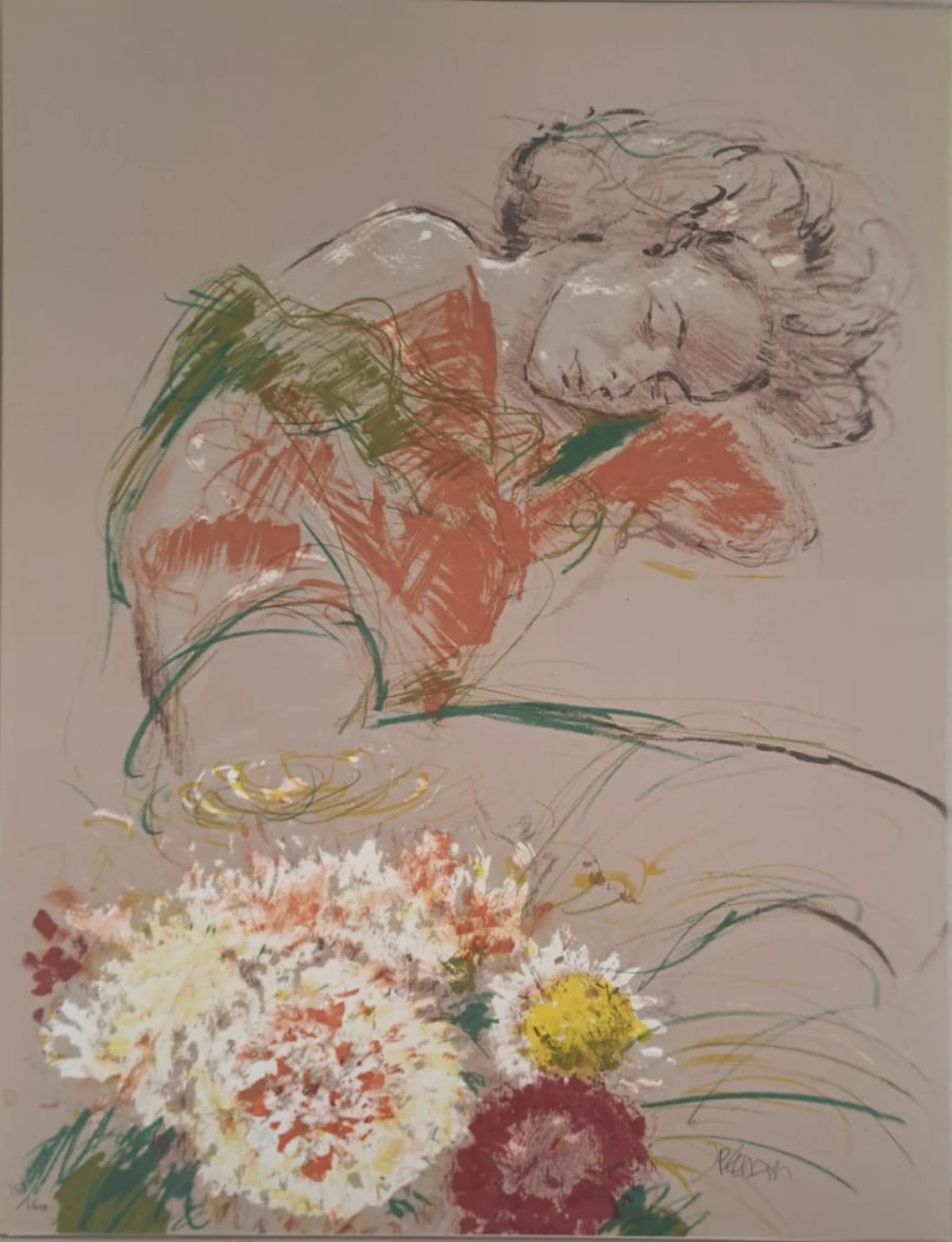 Jacques Pecnard - Jeune fille endormie et le bouquet, 1991 - Lithographie