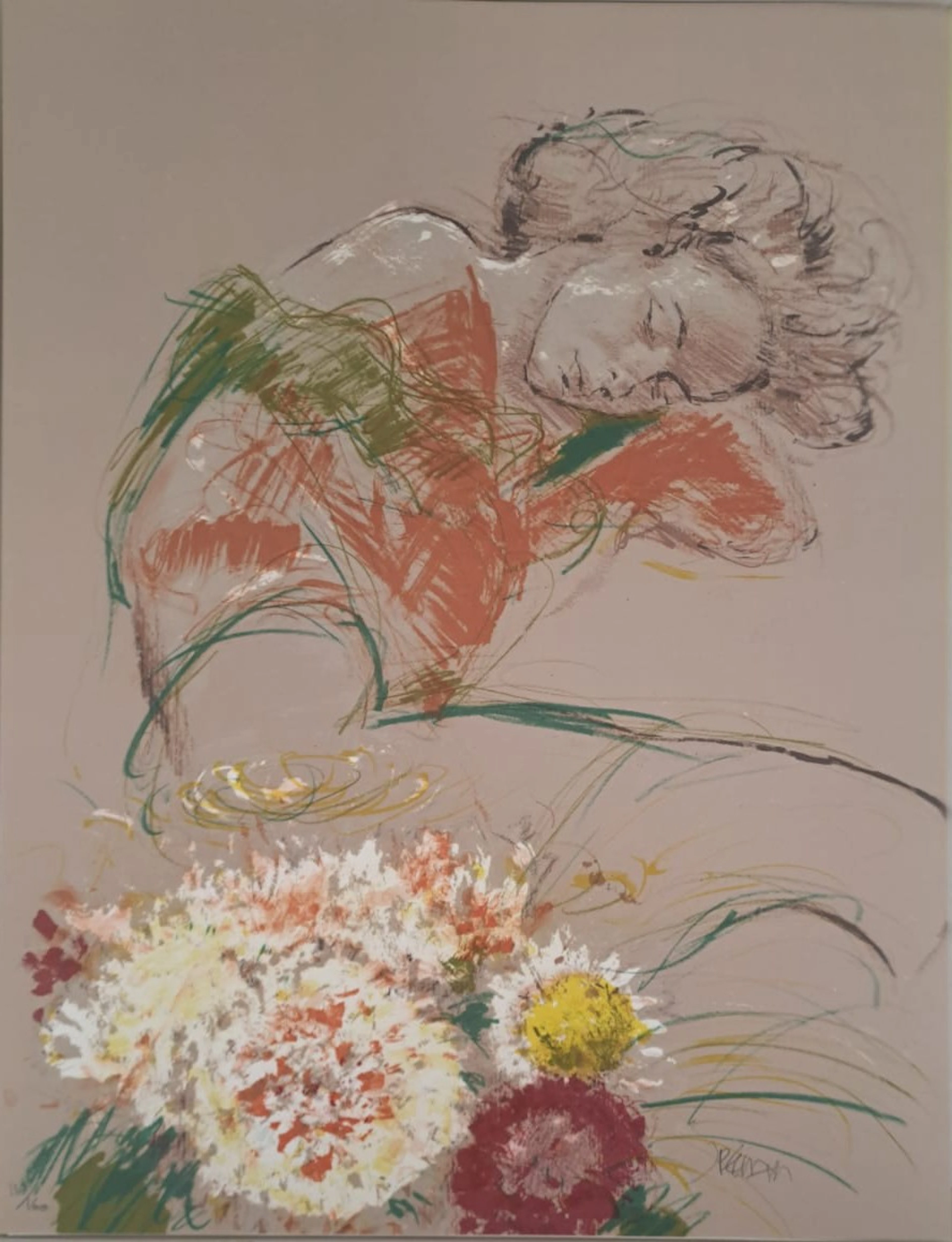 Jacques Pecnard - Jeune fille endormie et le bouquet, 1991 - Lithographie