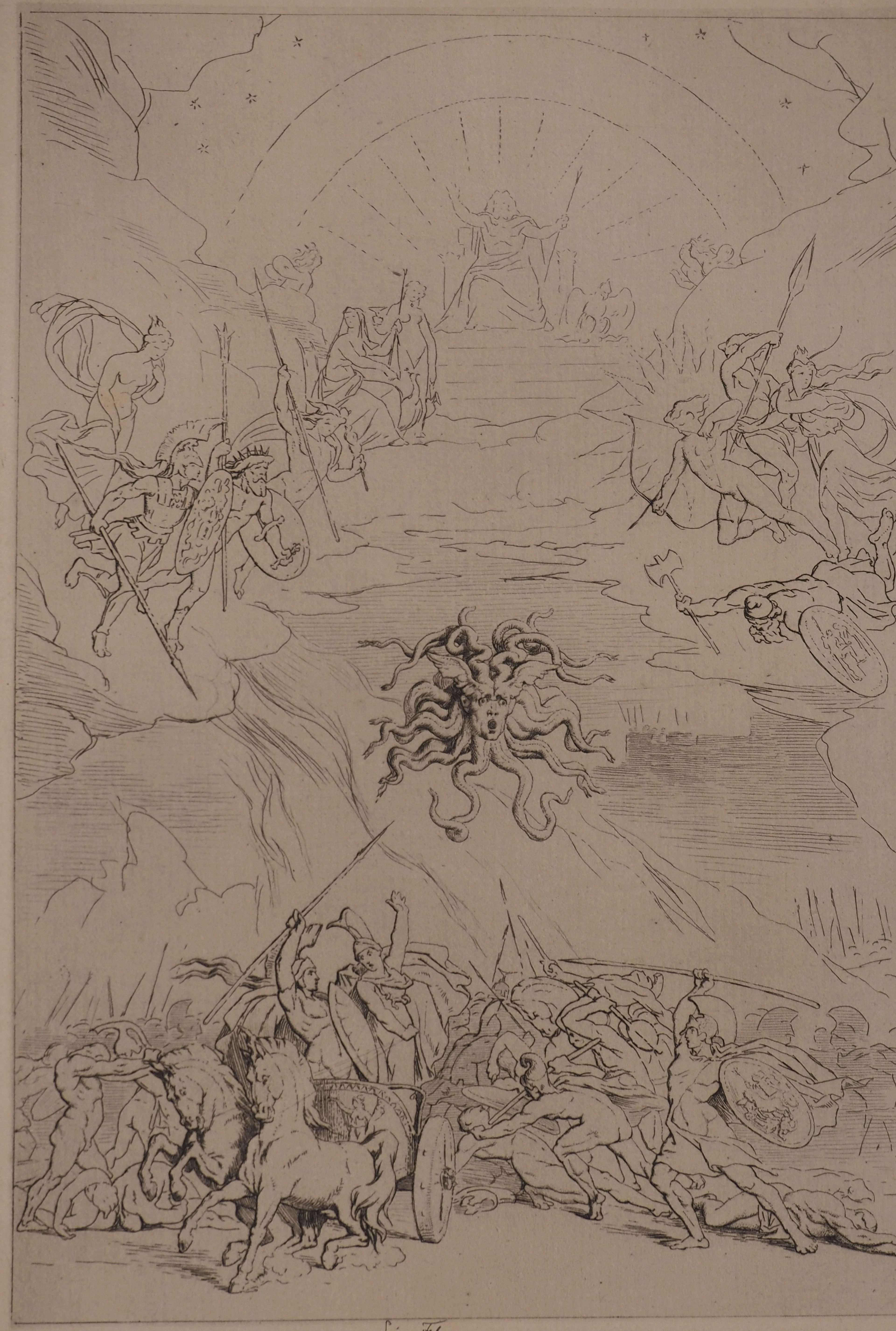 Leopold FLAMENG : Le combat homérique, Gravure originale signée
