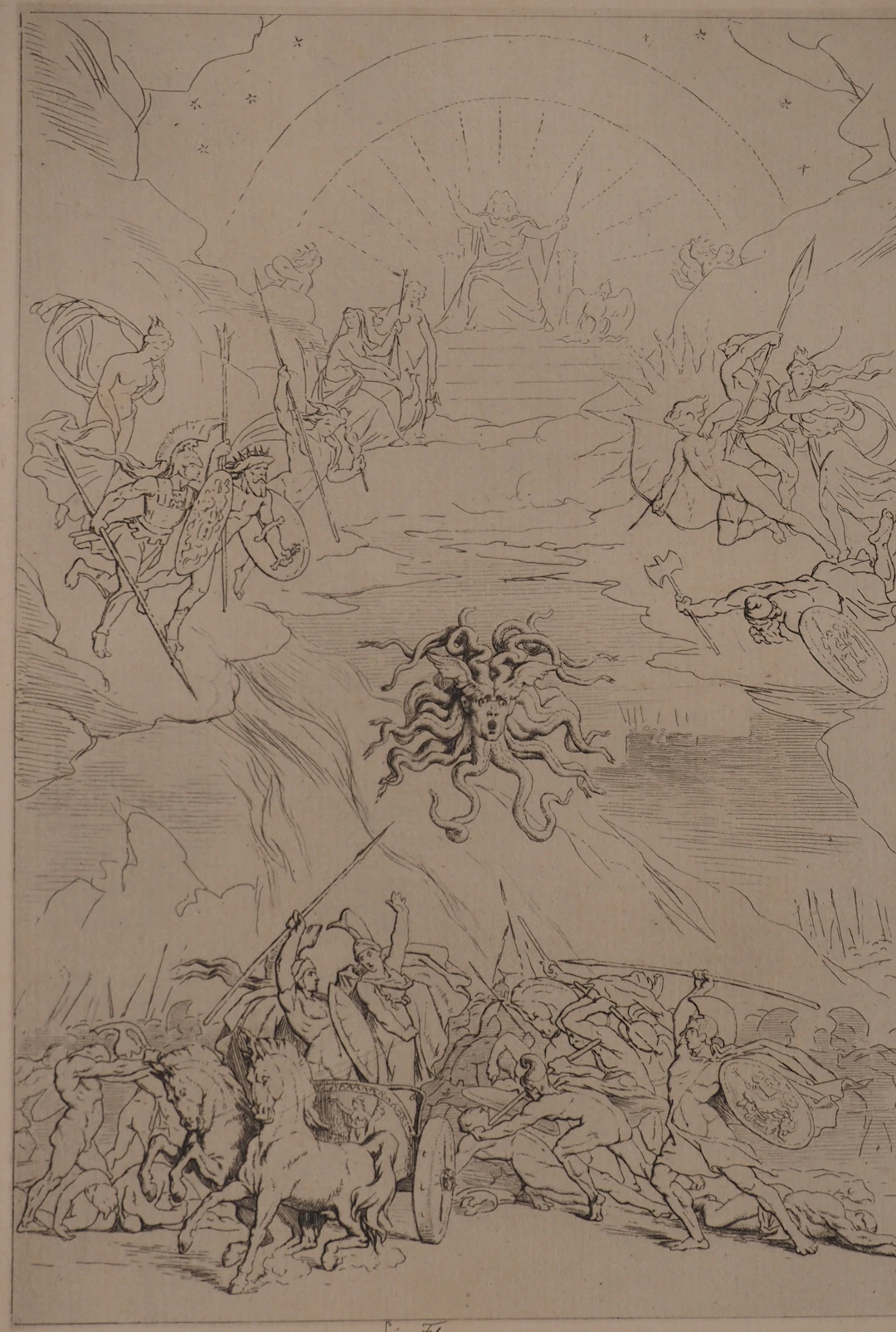 Leopold FLAMENG : Le combat homérique, Gravure originale signée