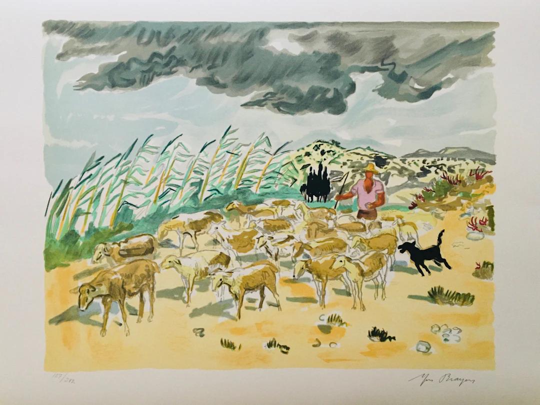 Yves BRAYER - Troupeau dans les Alpilles, 1973 - Lithographie signée au crayon