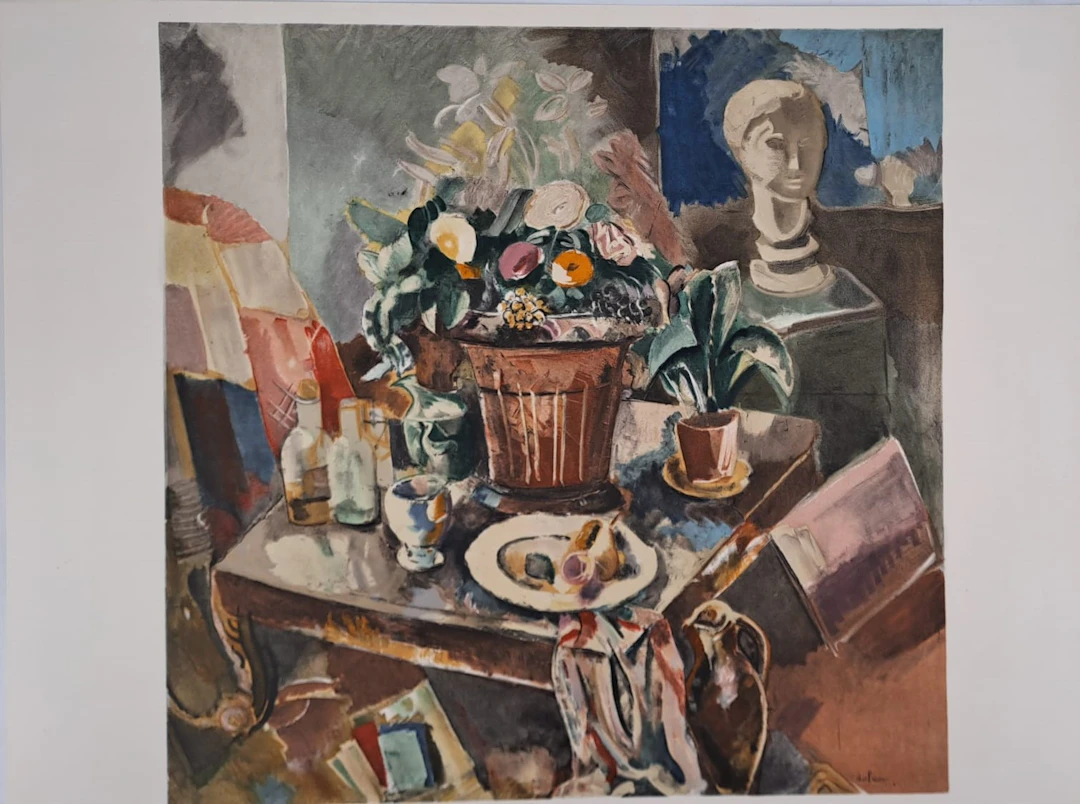 Charles Dufresne (d’après) : Nature morte au bouquet de fleurs - Lithographie