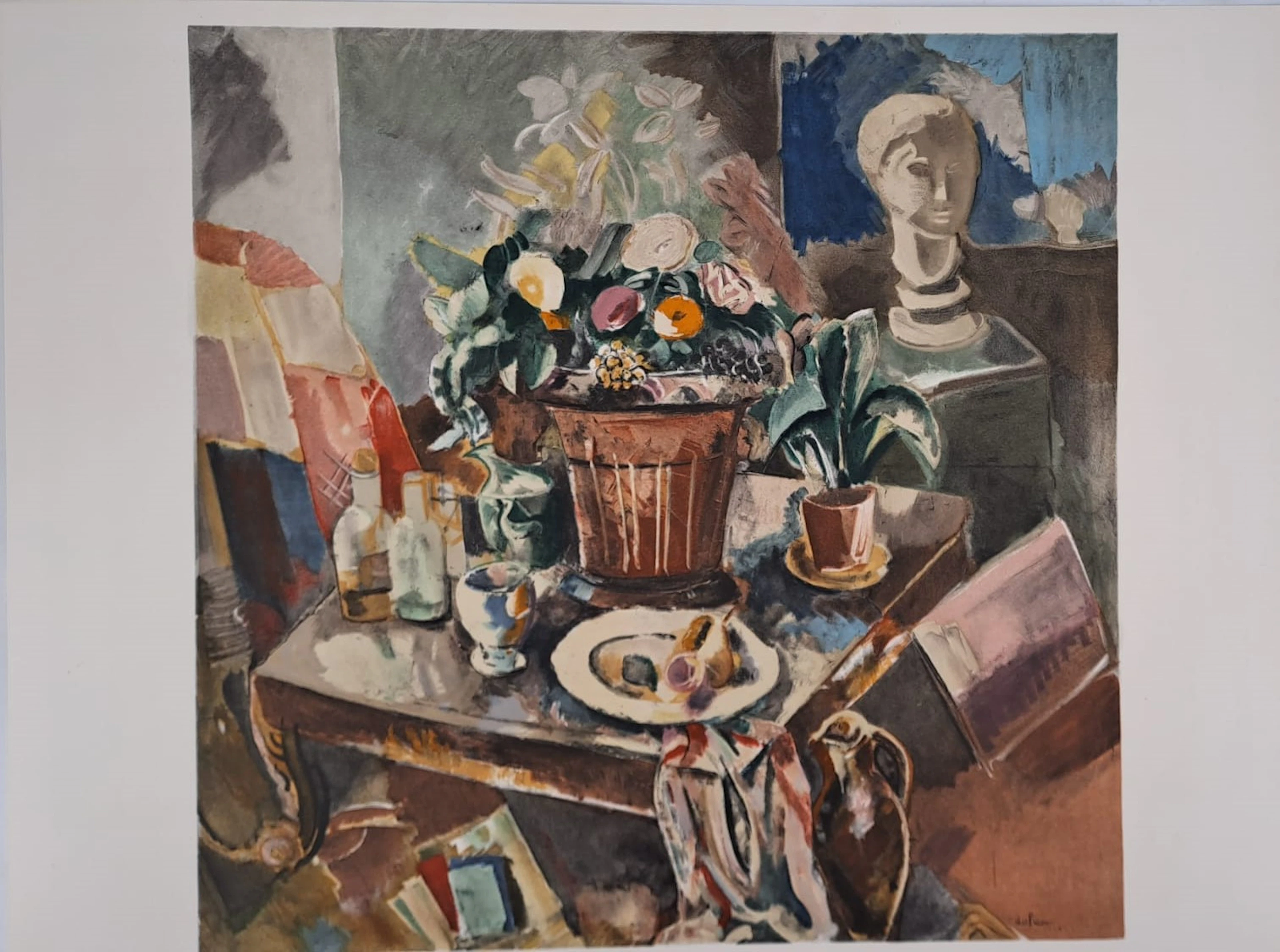 Charles Dufresne (d’après) : Nature morte au bouquet de fleurs - Lithographie