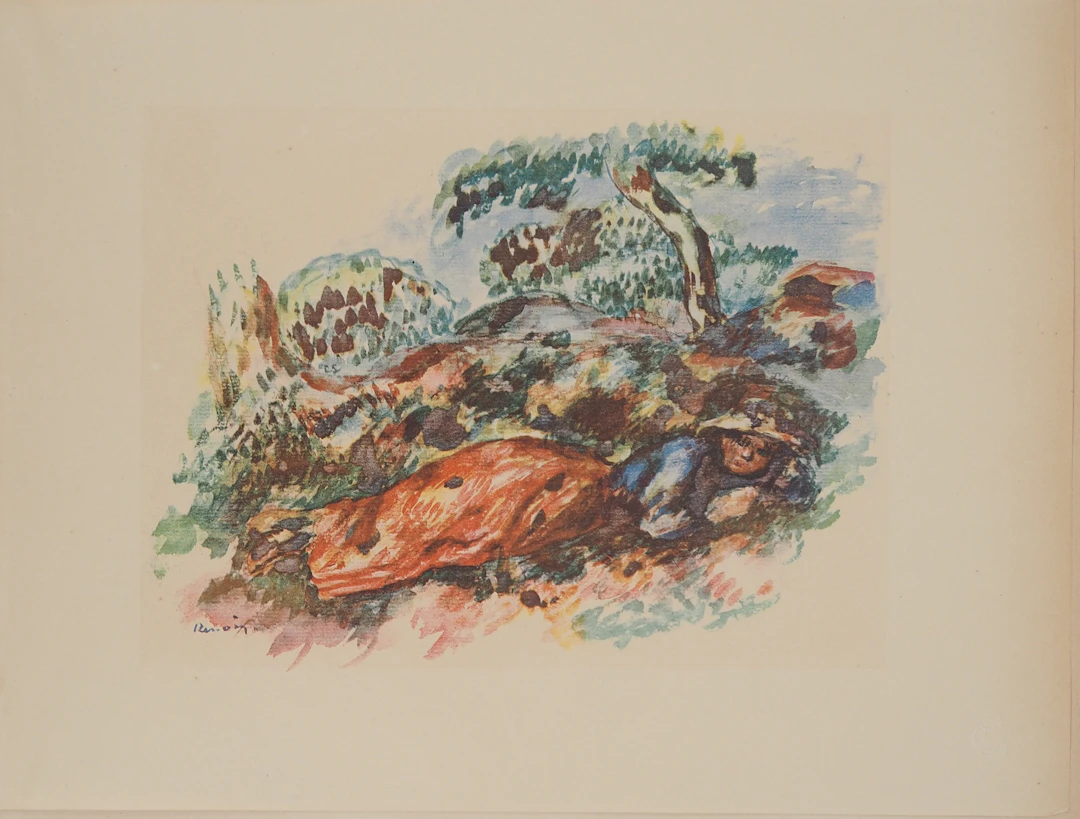 Pierre-Auguste RENOIR : Le sommeil dans le champs, Lithographie signée