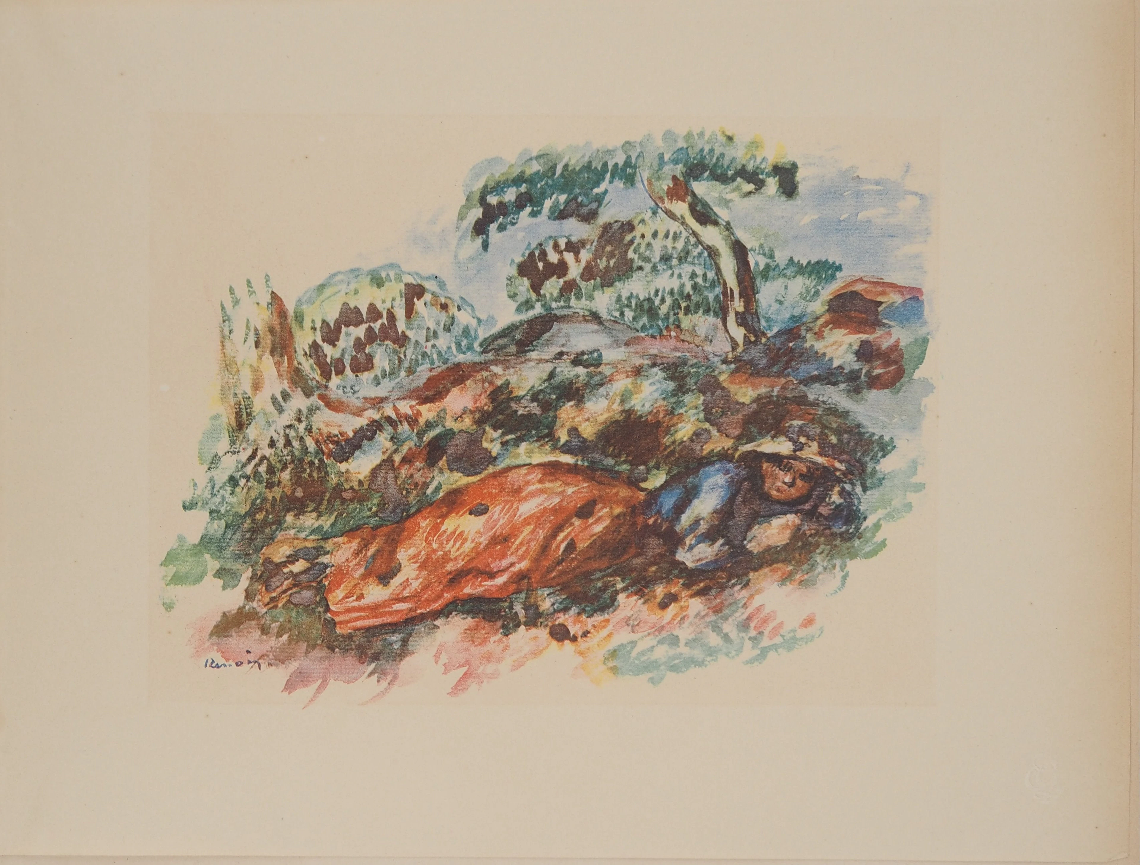 Pierre-Auguste RENOIR : Le sommeil dans le champs, Lithographie signée