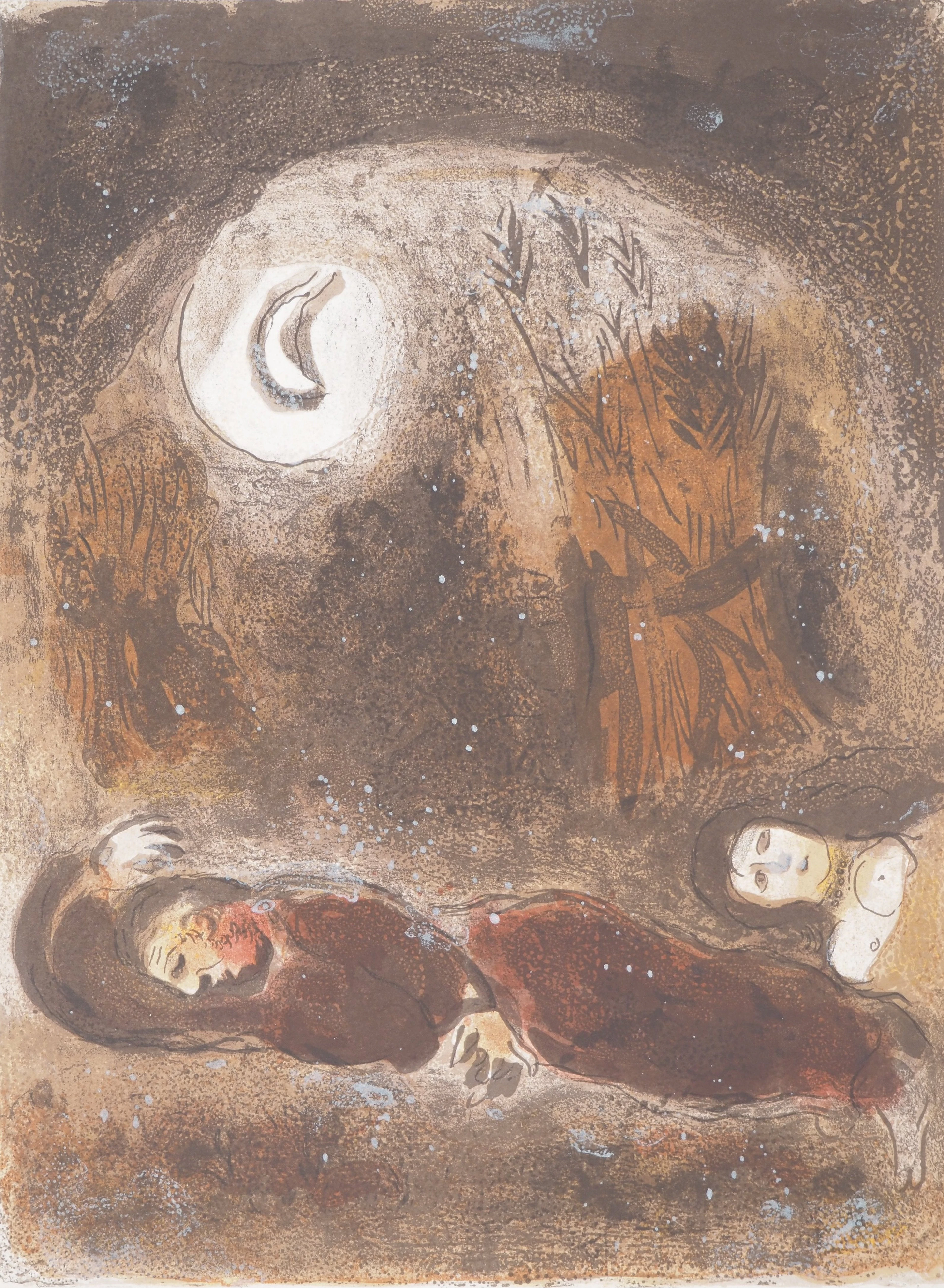 Marc CHAGALL : La Bible, Ruth et Booz endormis, Lithographie originale