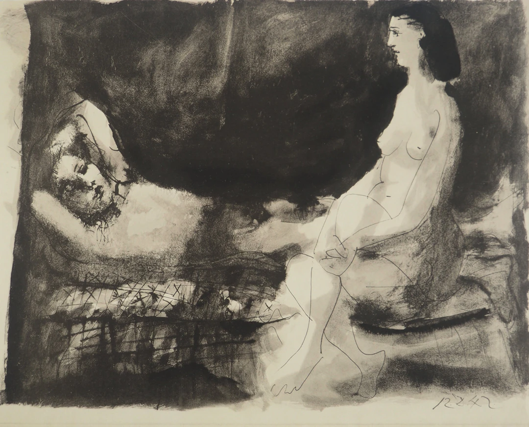 Pablo PICASSO : Les amants, Lithographie et pochoir