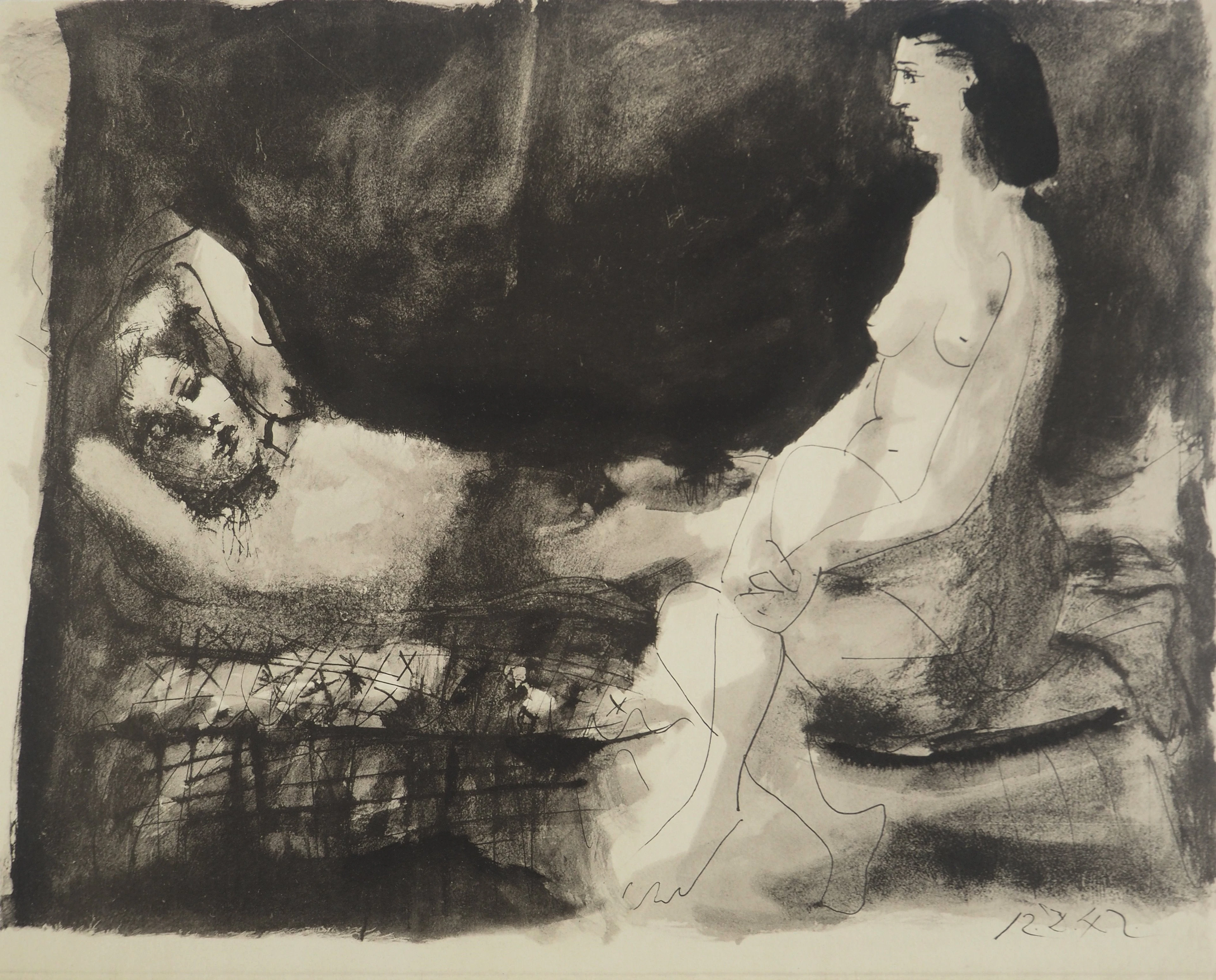 Pablo PICASSO : Les amants, Lithographie et pochoir