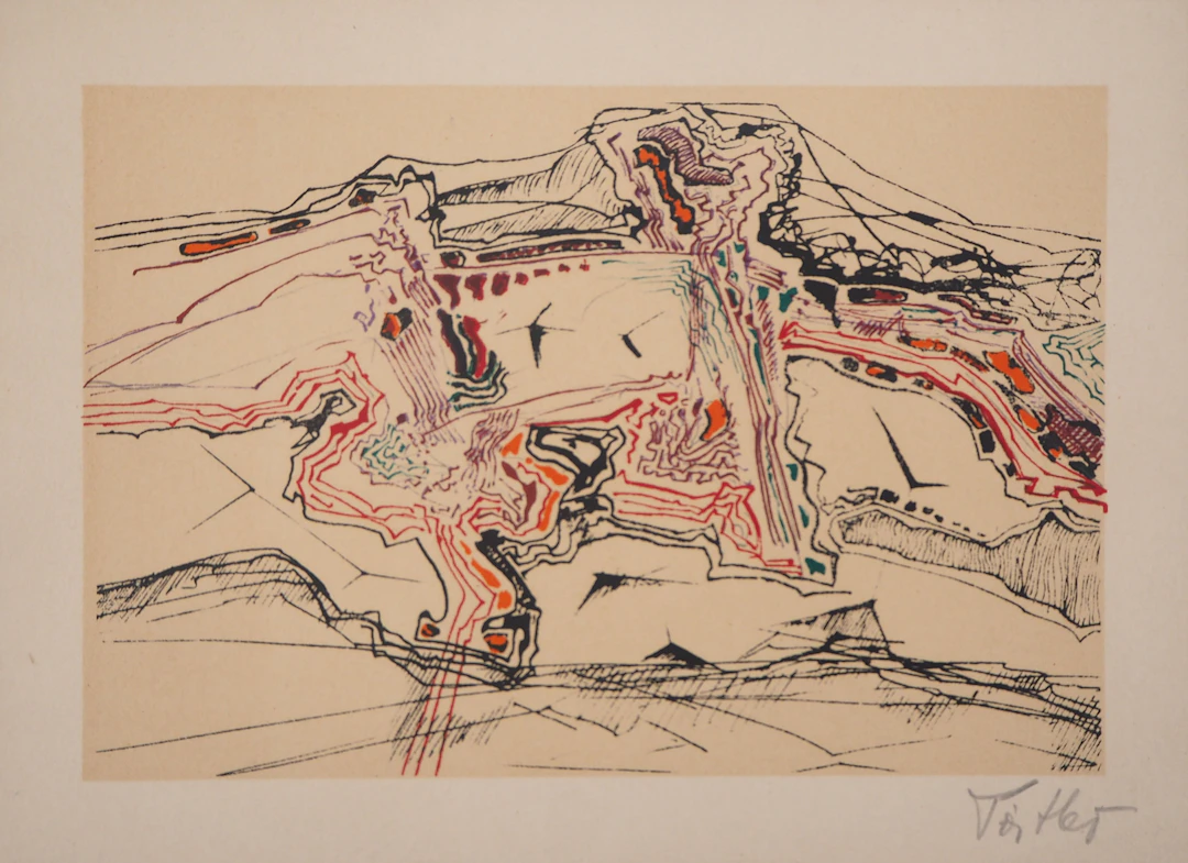 Ervin PATKAÏ: Paysage surréaliste - Lithographie originale signée