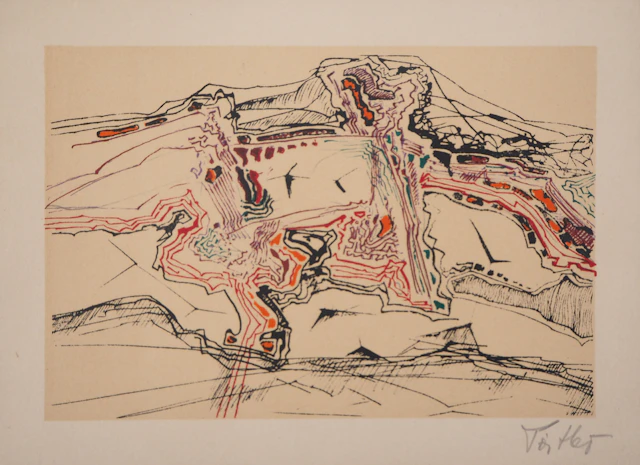 Ervin PATKAÏ: Paysage surréaliste - Lithographie originale signée