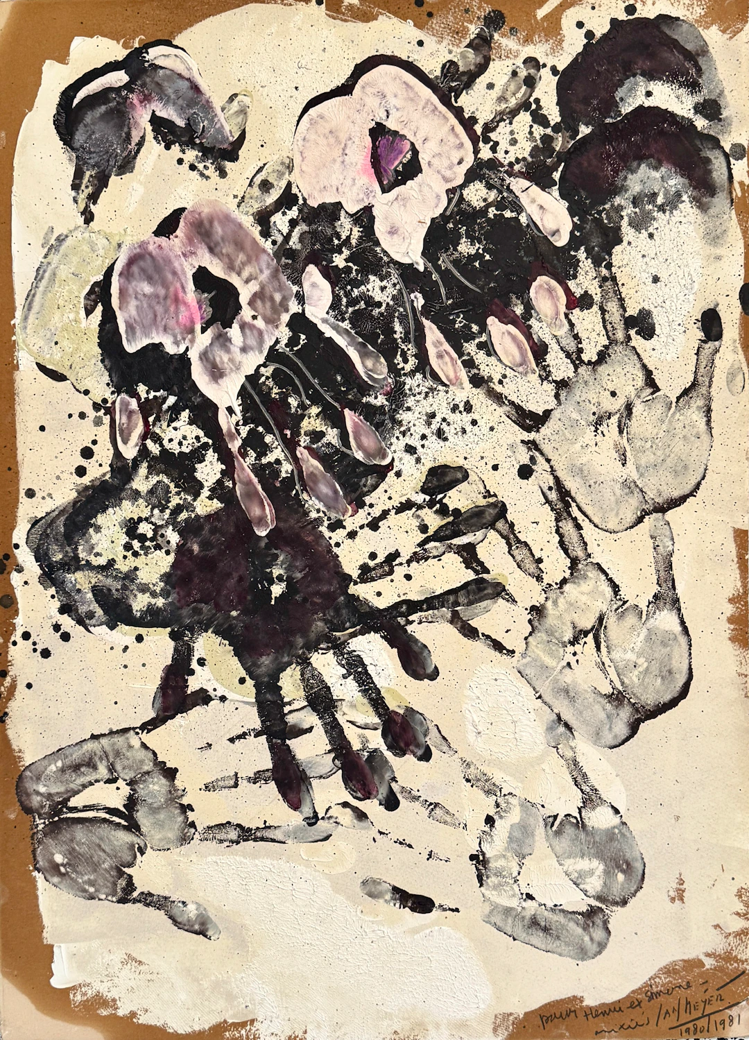 Jan MEIJER - Empreintes de mains, 1981 - Huile sur papier signée