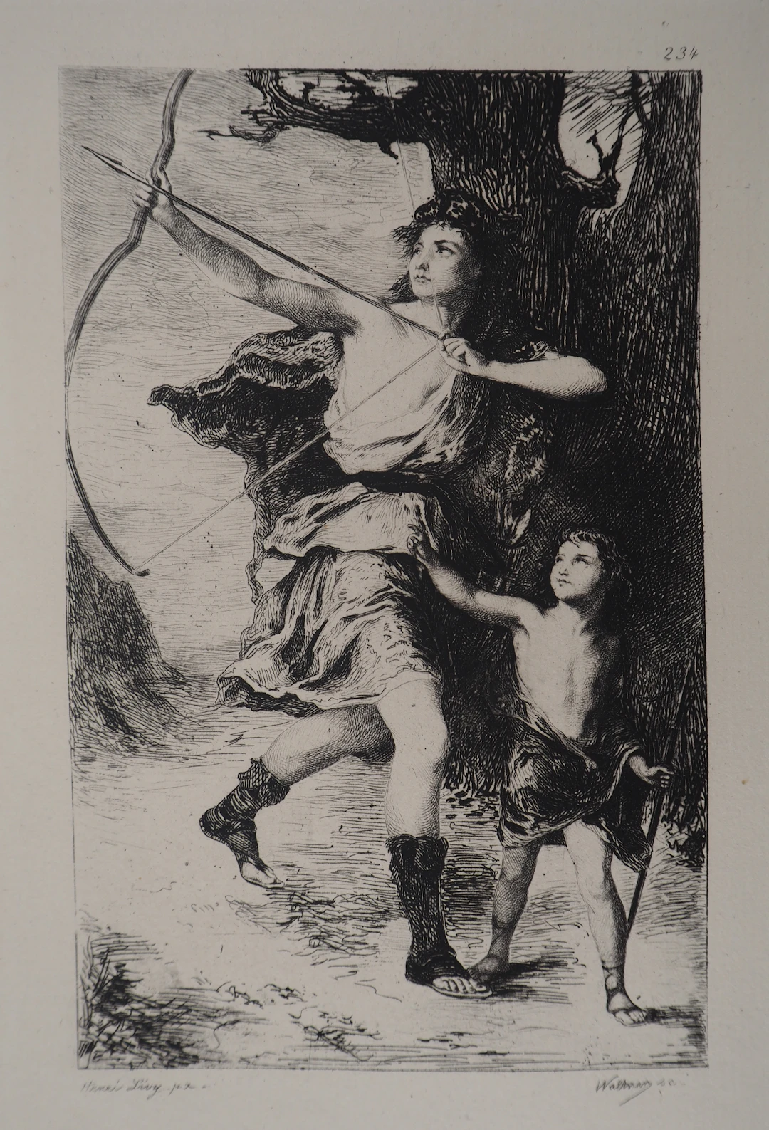 Henri Léopold LEVY : Mère et enfant - L’hiver - Gravure, Signée #Durand