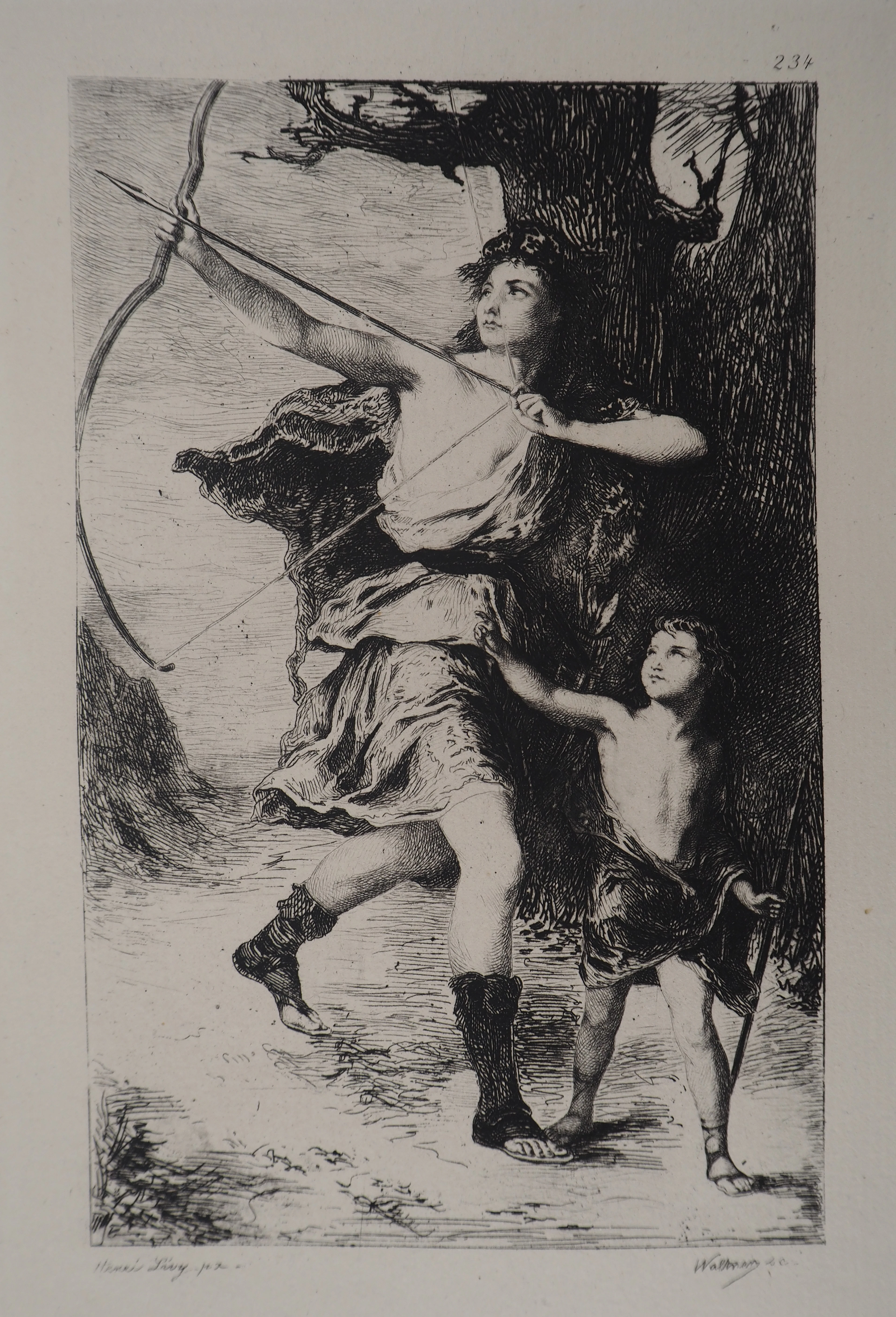 Henri Léopold LEVY : Mère et enfant - L’hiver - Gravure, Signée #Durand