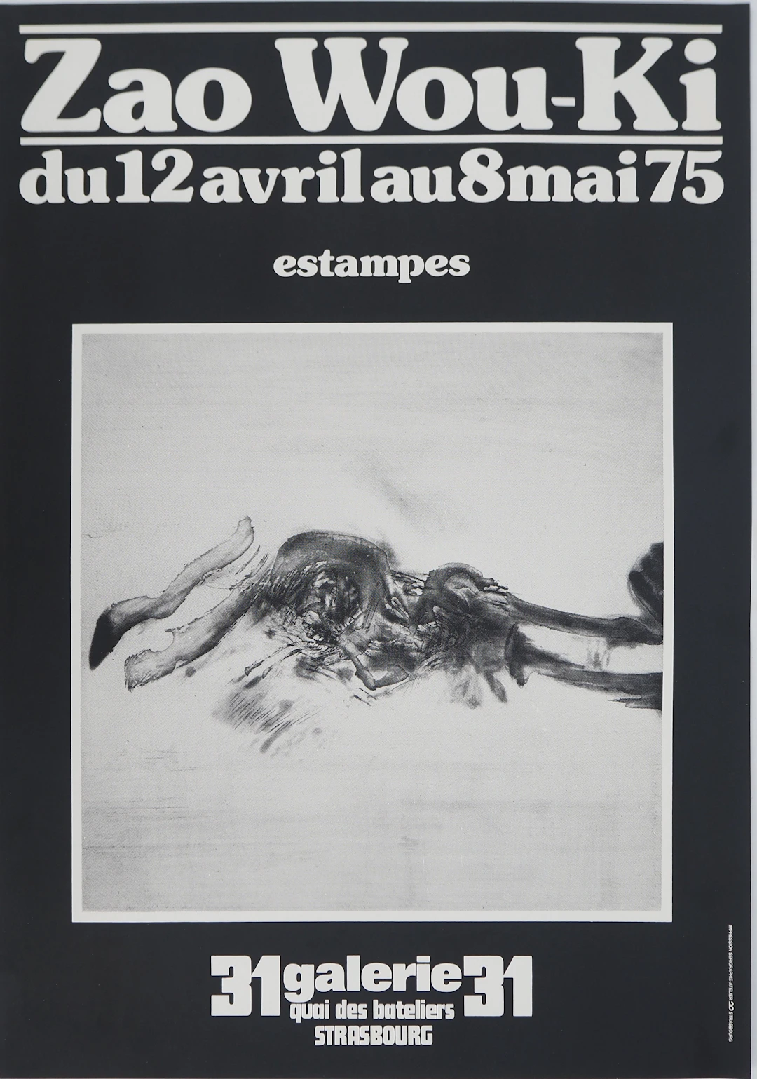 Zao WOU-KI : Composition abstraite dynamique, Affiche originale en sérigraphie