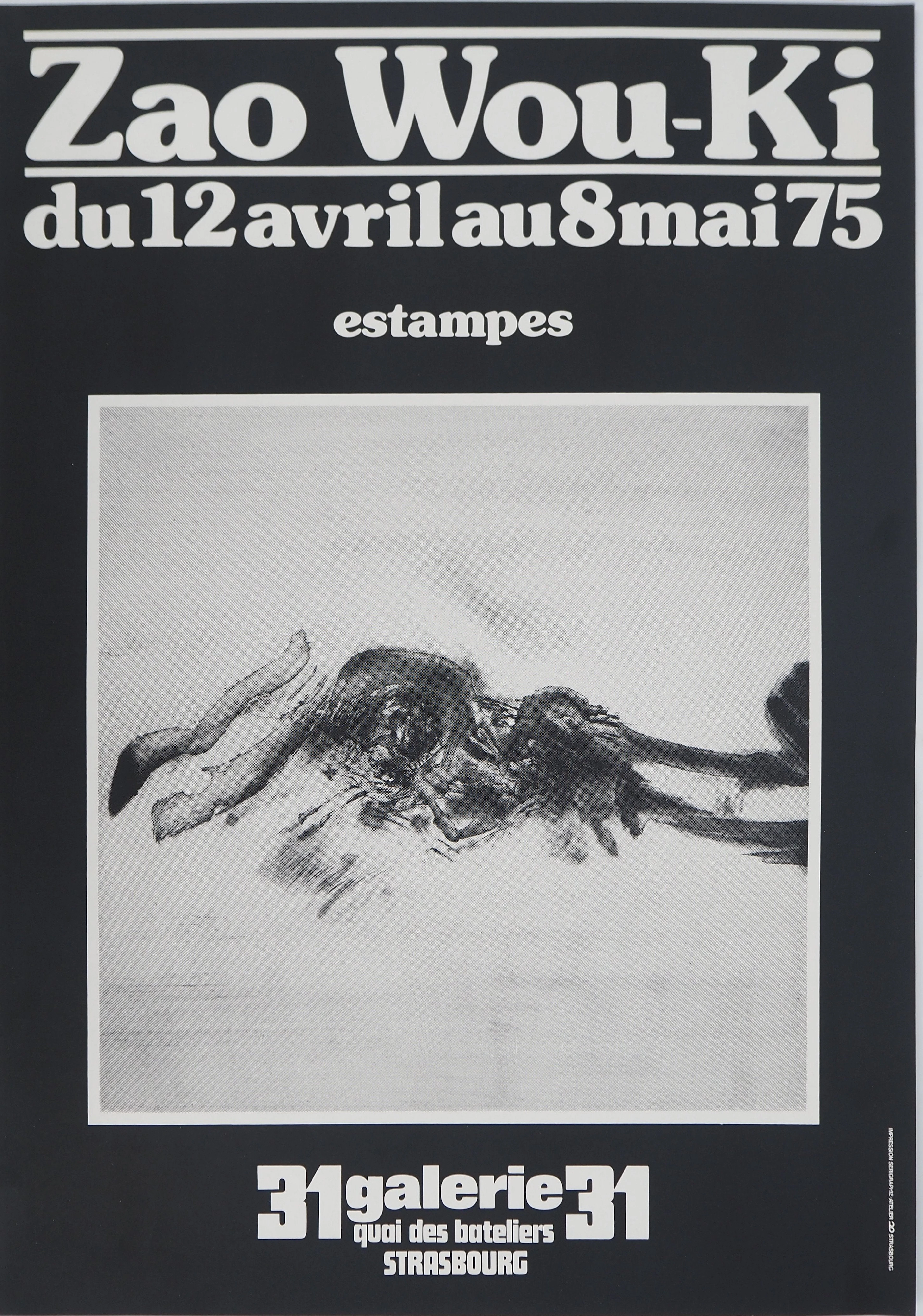 Zao WOU-KI : Composition abstraite dynamique, Affiche originale en sérigraphie