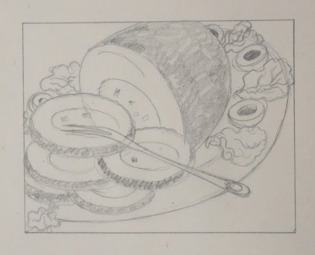 Jean-Emile LABOUREUR : Le repas, Dessin original