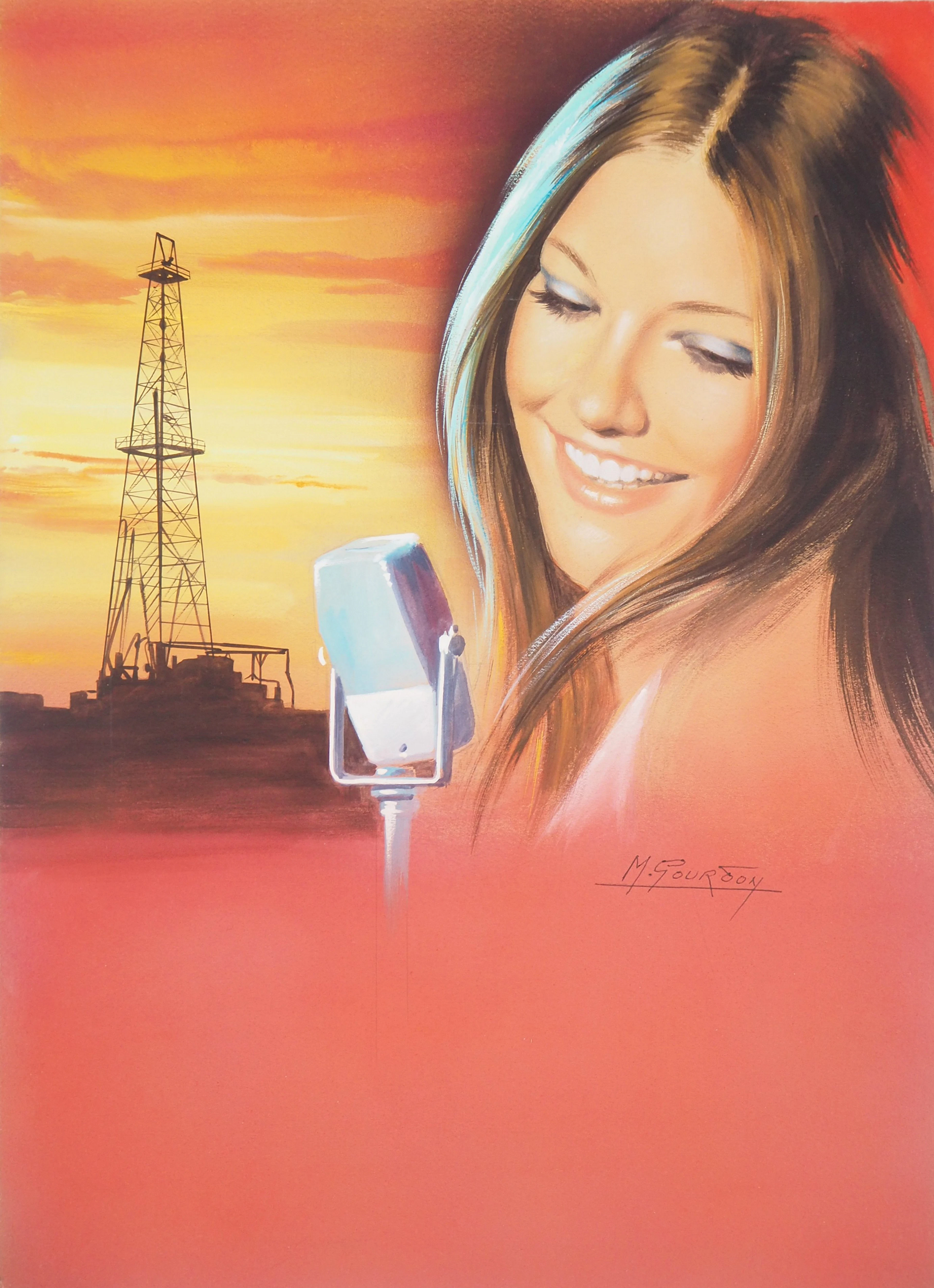 Michel GOURDON - La chanteuse, Gouache sur carton originale signée