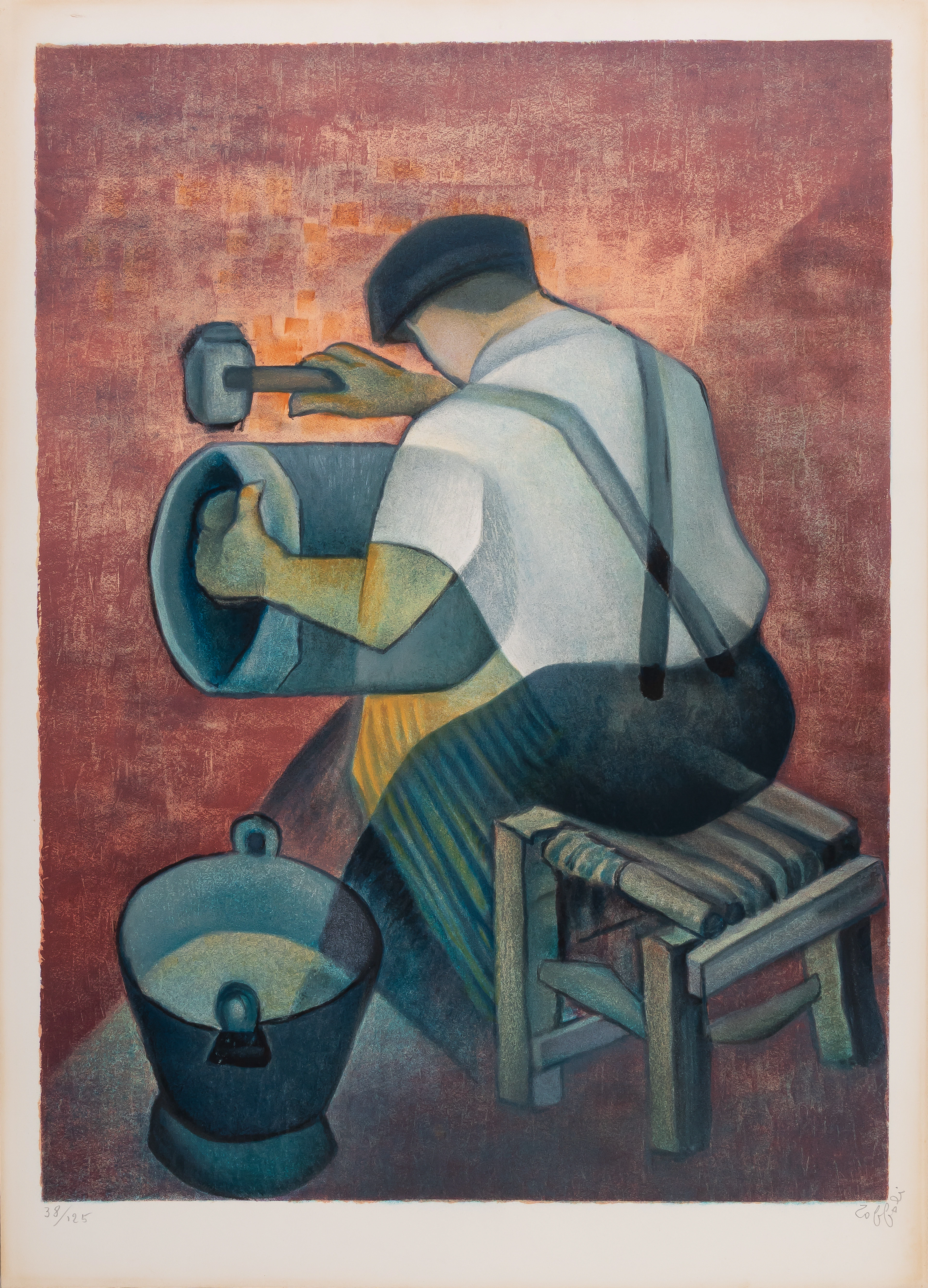 Louis TOFFOLI : Le ferblantier - Lithographie originale signée