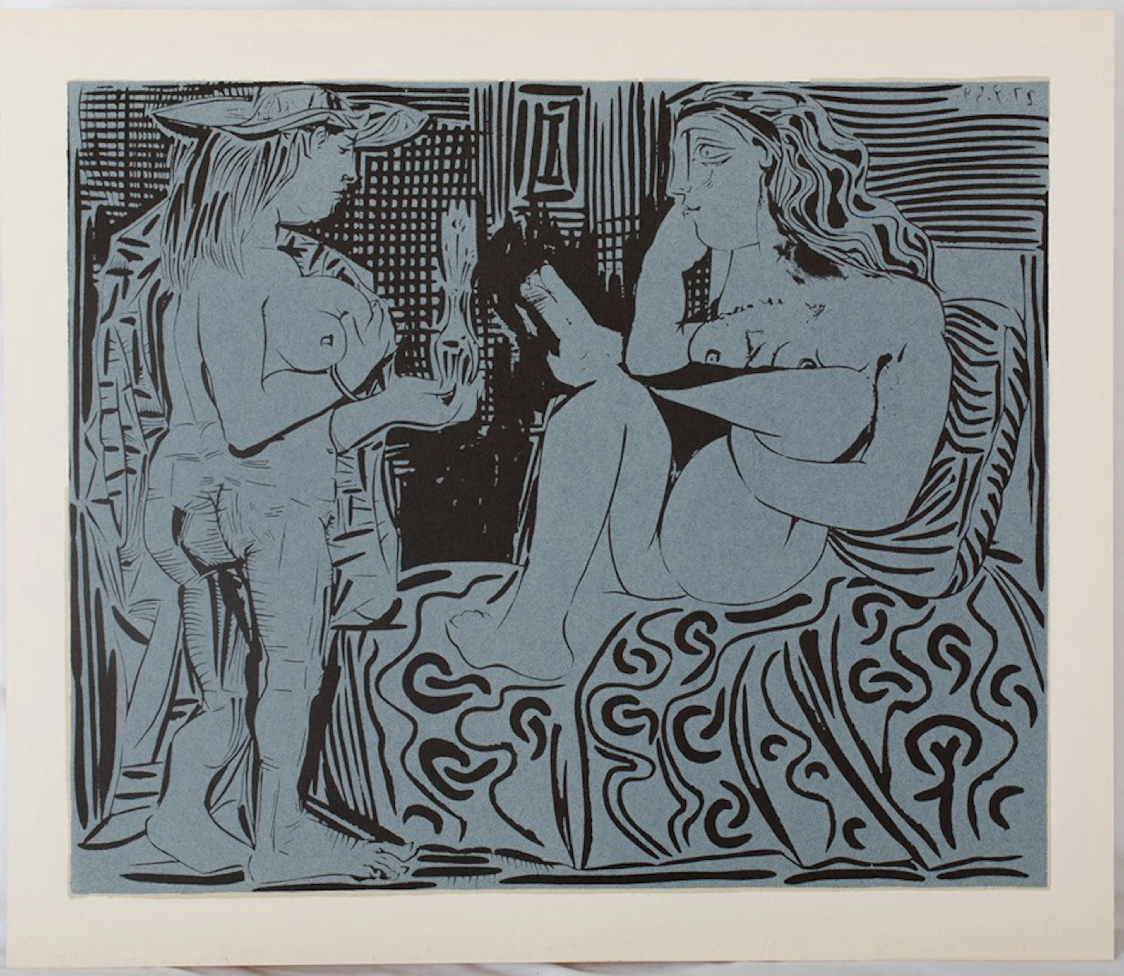 Pablo PICASSO : Deux femmes au flacon de parfum, Linogravure