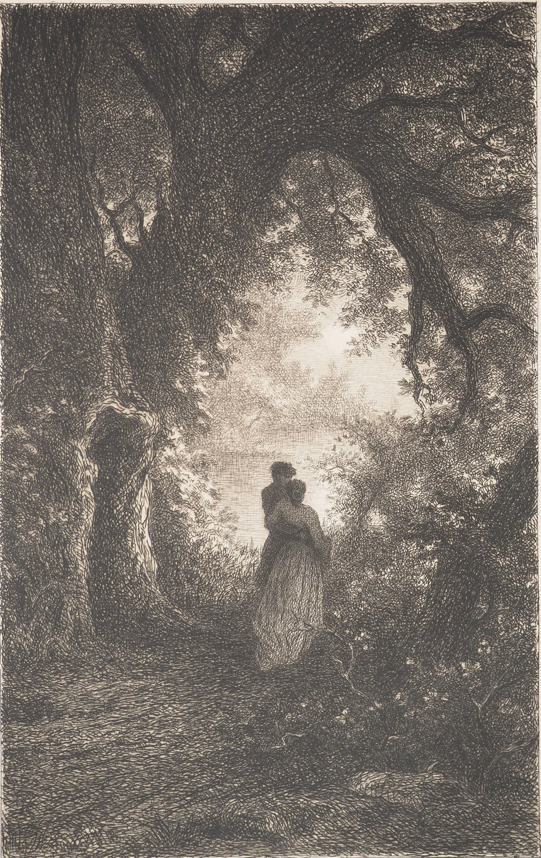Pierre Edmond HÉDOUIN : Silence et nuit des bois, Gravure originale signée