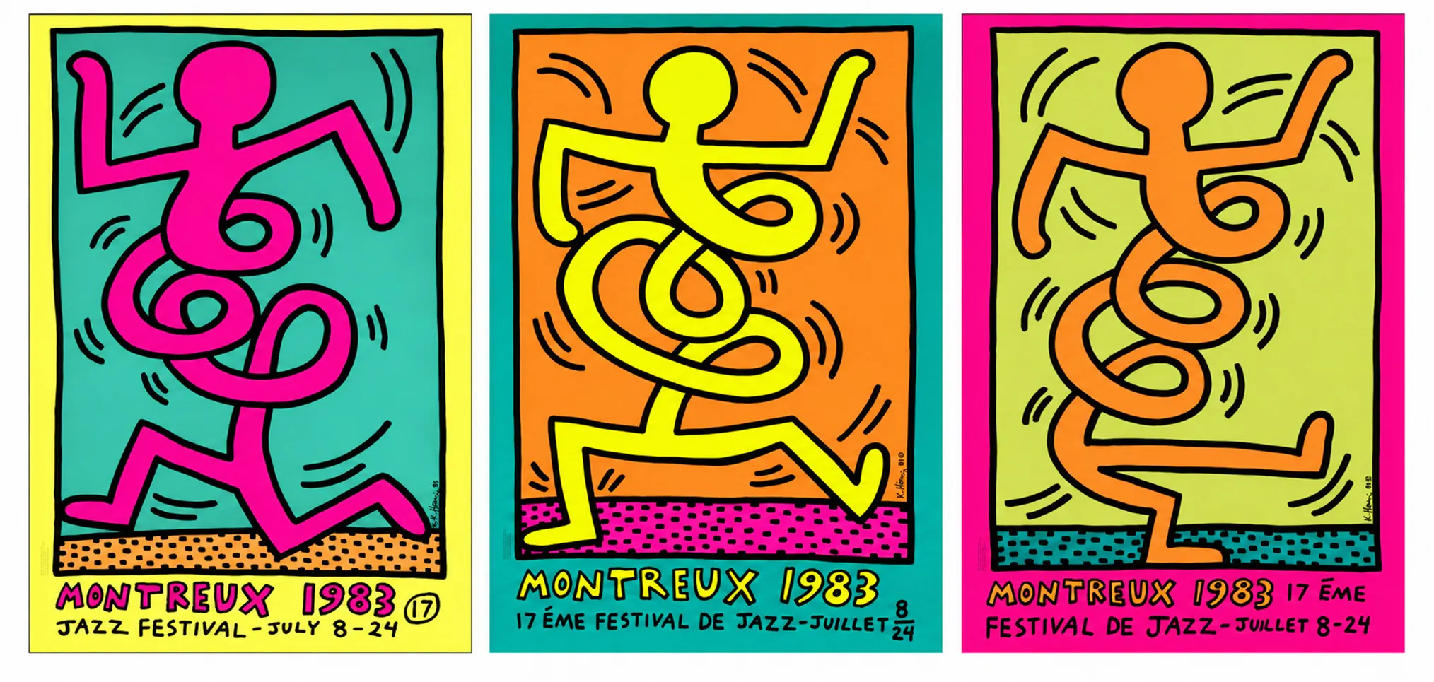 Keith HARING - Montreux Jazz Festival, 1983 - ensemble de 3 Affiches