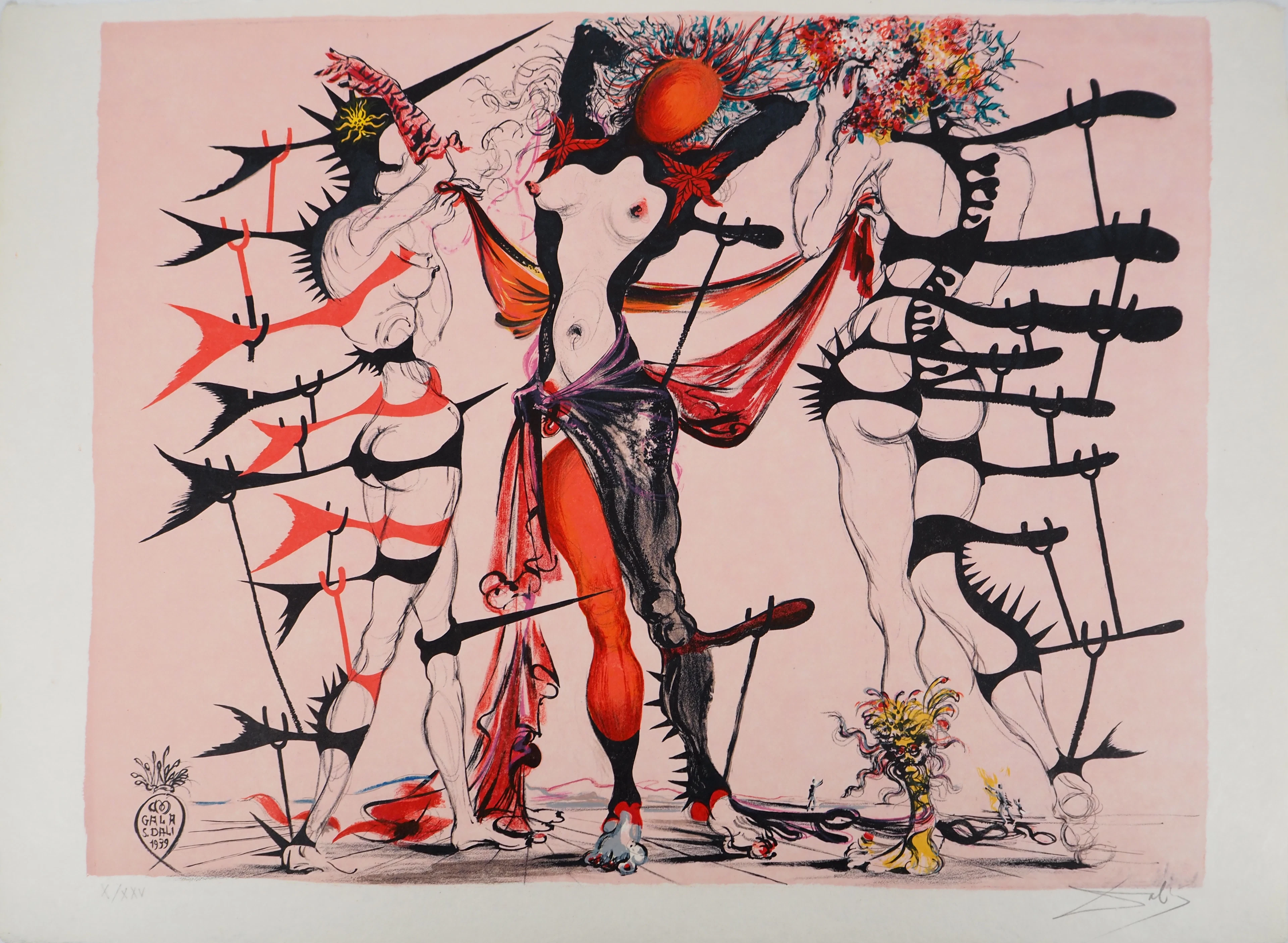 Salvador DALI : Costumes pour Tristan Fou, Femmes fleurs, Lithographie