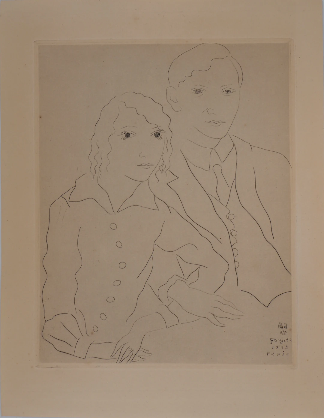 Léonard FOUJITA : Les mariés, 1926 - Gravure originale signée