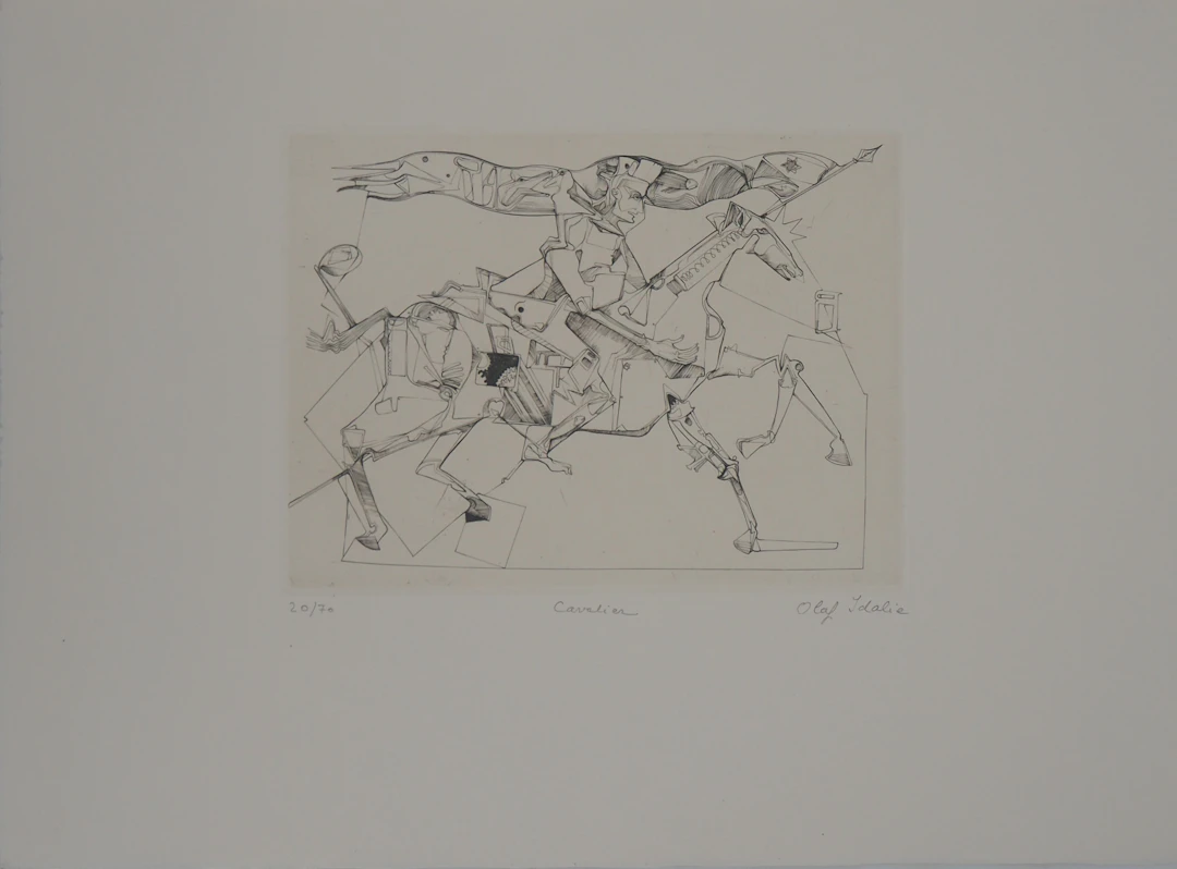 Olaf IDALIE : Cavalier - Gravure originale signée